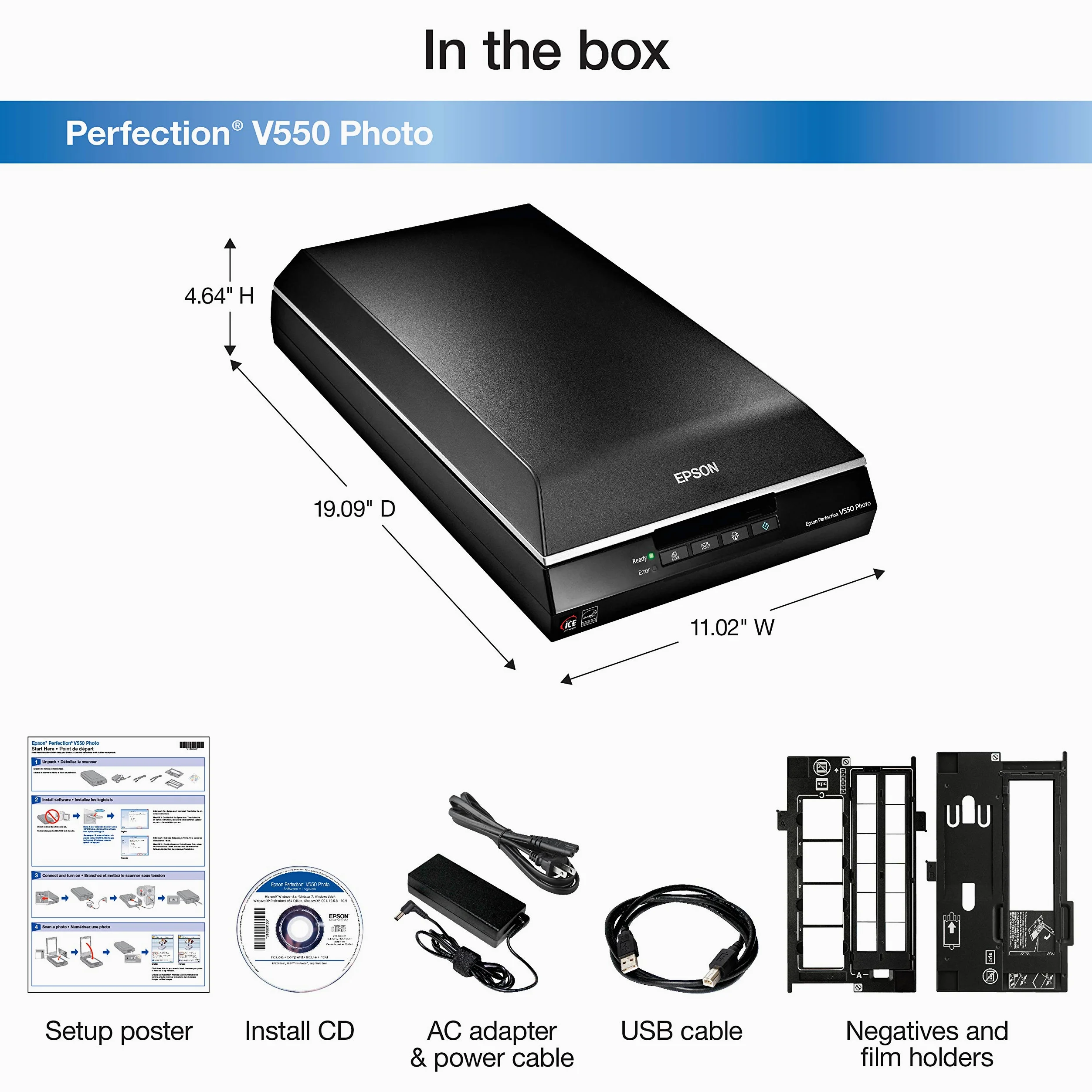 Epson Perfection V550 Photo, Scanner A4, Digital ICE per Pellicole, Lettore Negativi/Positivi, Scansione su Cloud, Risoluzione 6.400 dpi