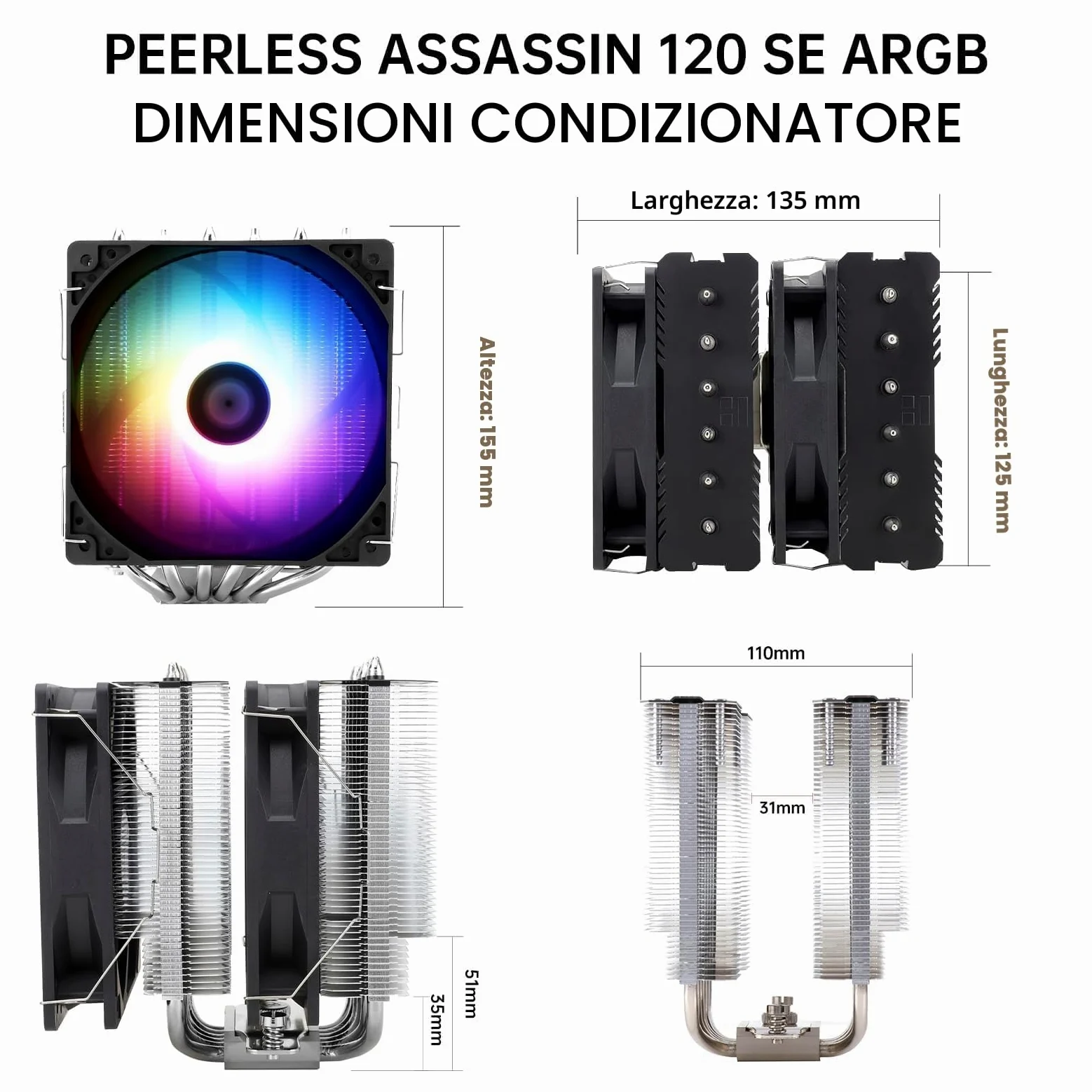 Thermalright Peerless Assassin 120 SE ARGB Refroiditore CPU, TL-C12C-S 120mm Ventole, 1550RPM, 6 Tubazioni di Calore, per AMD AM4/AM5 e Intel LGA 1700/1851
