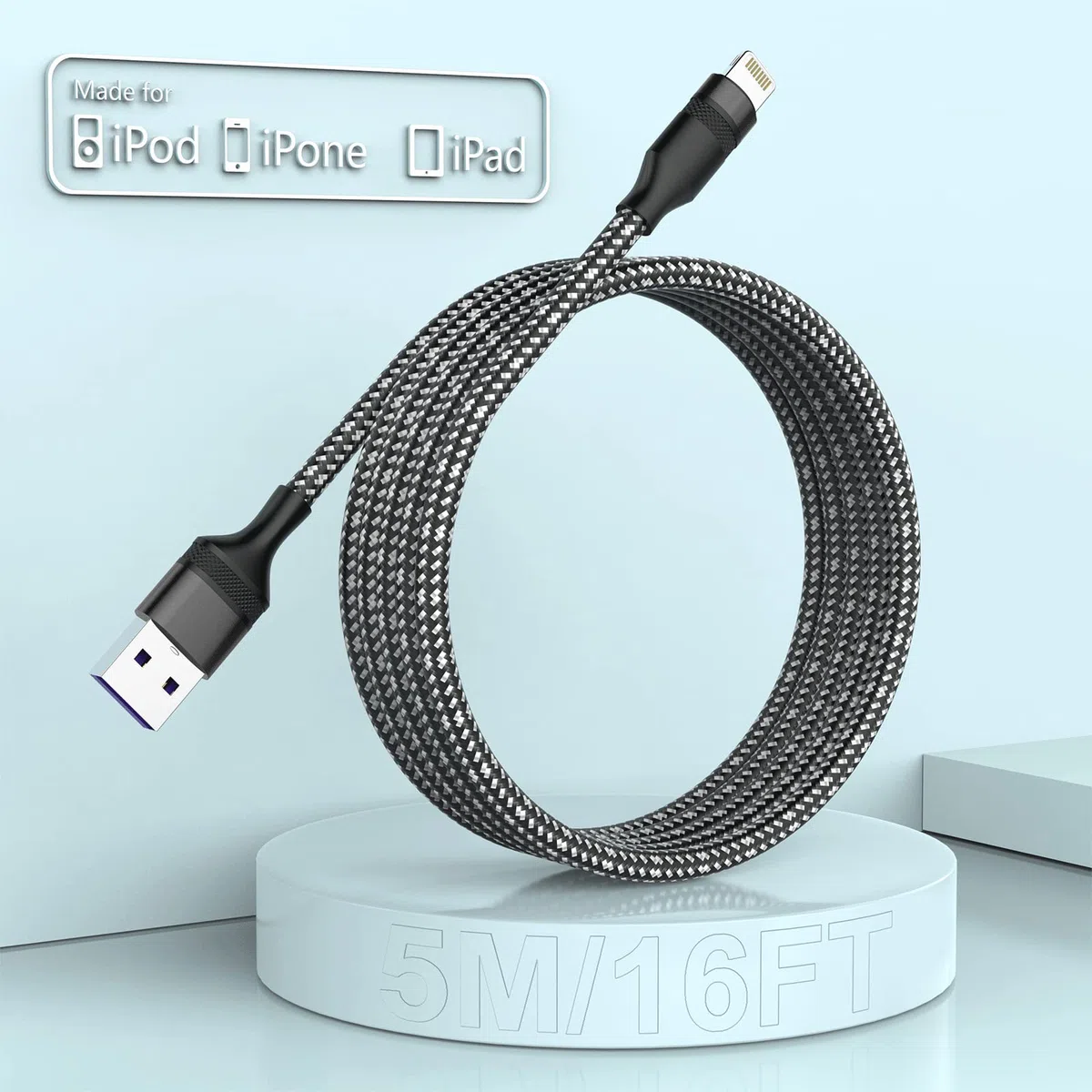 Cavo iPhone Originale Apple, 5m Cavo Ricarica iPhone [Certificato Apple MFi] Cavo Lightning 5 metri Ricarica Veloce Compatibile con Apple iPhone 14 13 12 11 X XS XR 8 7 6