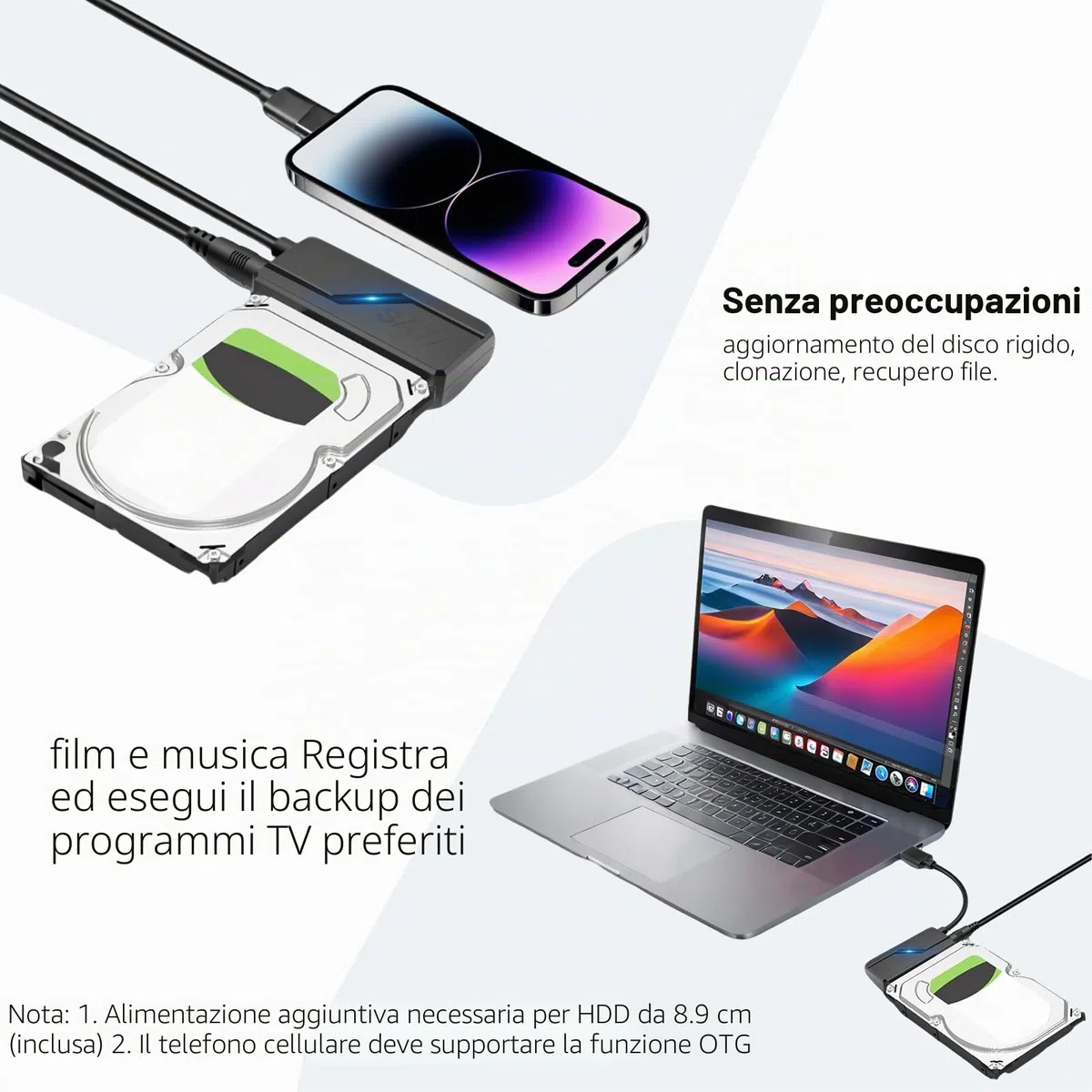 6Gbps Adattatore USB 3.0 a SATA, Convertitore e Esterno USB 3.0 a SATA per Dischi Rigidi HDD/SSD da 2,5“/3,5” e Lettori OtticiSATA Con Alimentatore 12V/2A, UASP, per Windows/MacOS/Linux