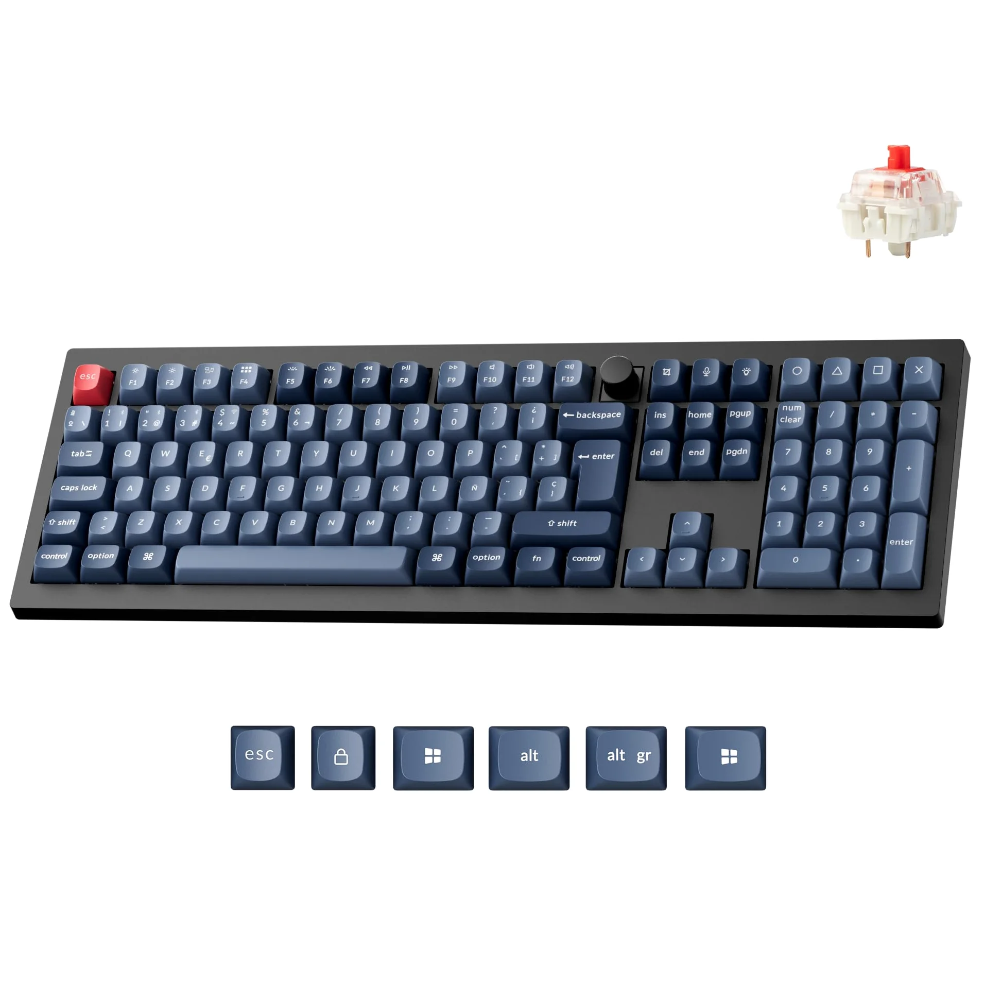 Keychron V6 MAX Tastiera meccanica da gaming wireless, 2,4 GHz/Bluetooth/cavo, layout QWERTY spagnolo, programmabile QMK, compatibile con Mac, Windows e Linux, Interruttori Gateron Jupiter rossi