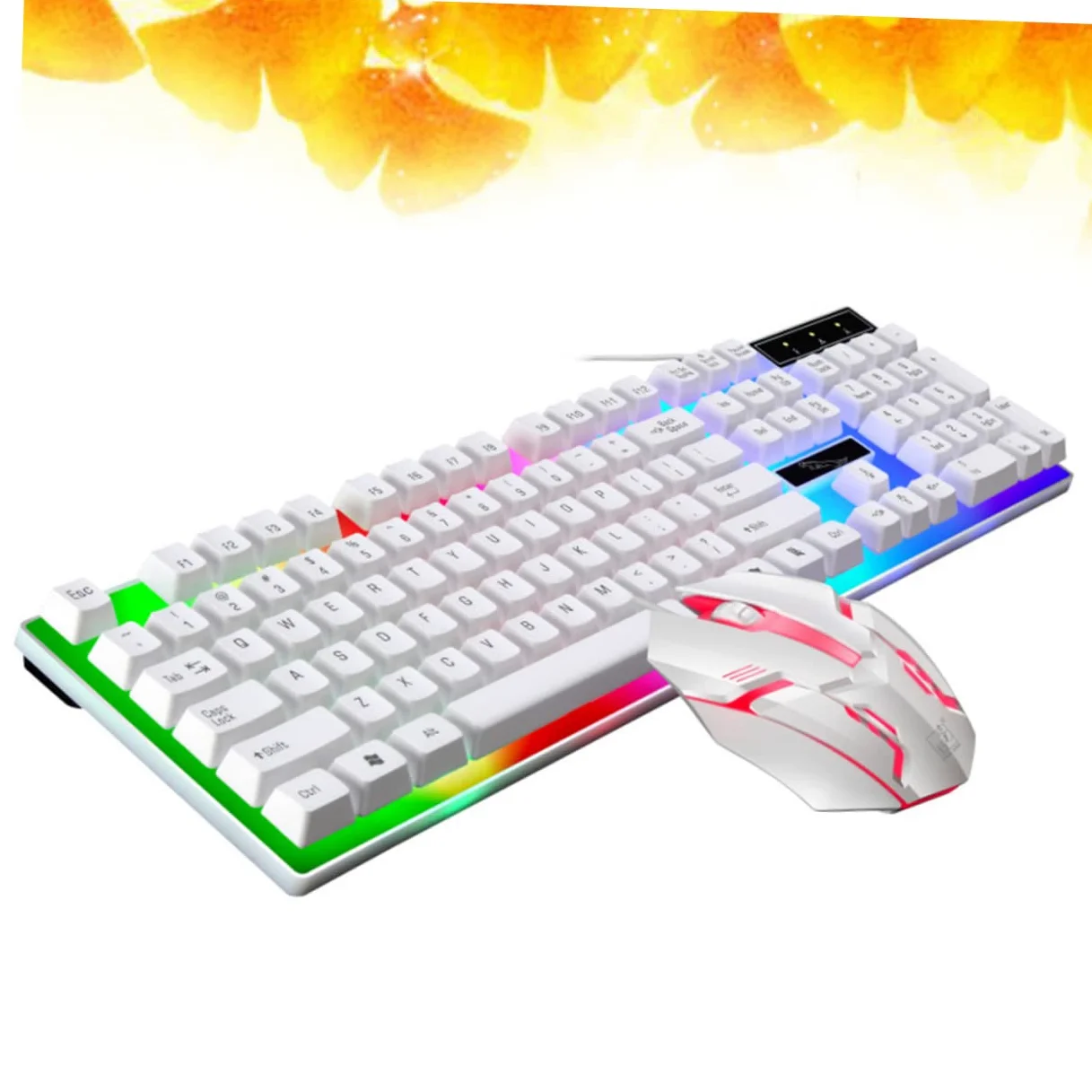 Gadpiparty Set Tastiera Bianca Mouse Cablato Accessori Gaming Retroilluminazione LED Colorata Ergonomica e Design Tasti Galleggianti per PC da Gioco