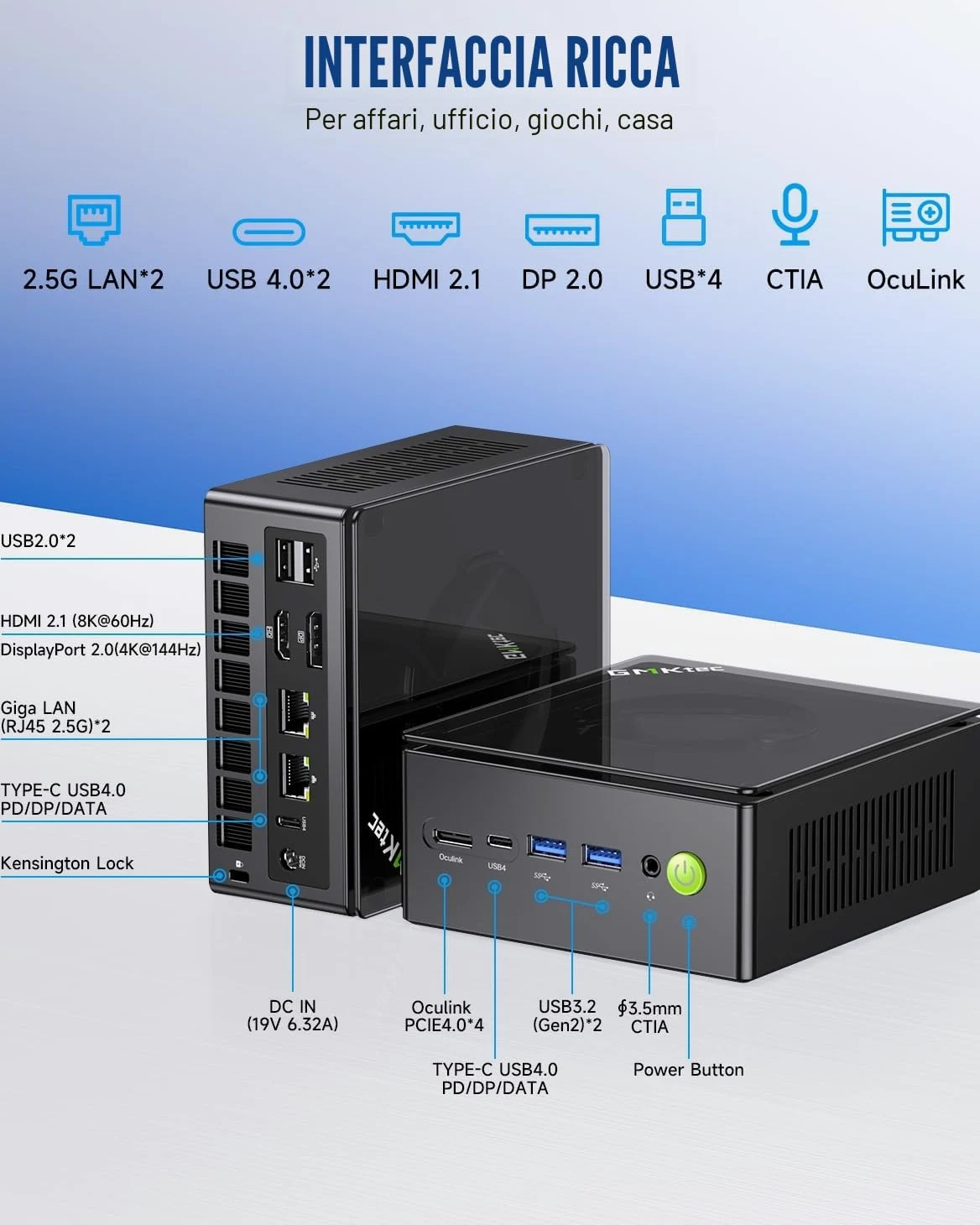 GMKtec Gaming Mini PC K8 Plus AMD Ryzen 7 8845HS (8C/16T, Up to 5.1GHz) 32GB RAM DDR5 512GB SSD, Oculink Desktop Computer/Dual NIC 2.5G/WIFI 6/BT5.2/HDMI 2.1/USB4/USB3.22+USB2.0