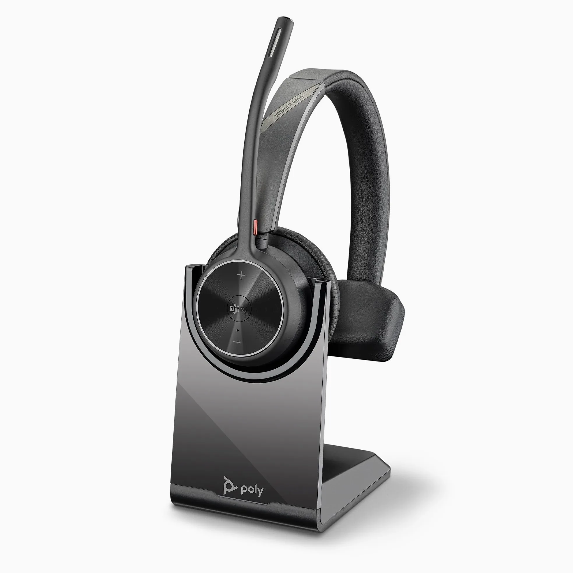 Poly Voyager 4310 UC, Cuffia Monoaurale Senza Filo, Connessione Bluetooth e Dongle USB-C BT700, Cuscinetto in Similpelle, Autonomia 24 Ore, Base per Ricarica, Compatibile con Windows 10 e macOS, Nero