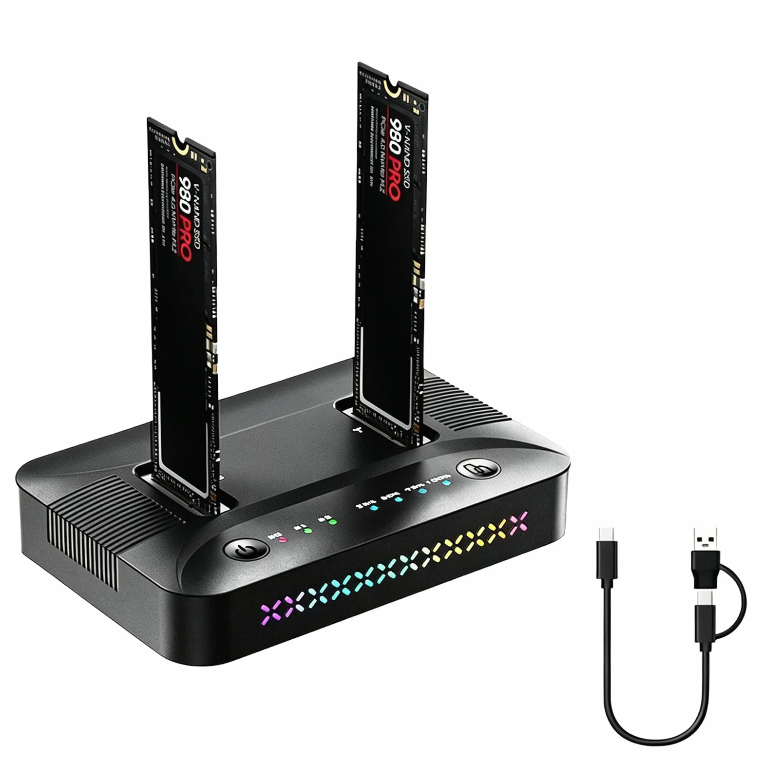 M.2 NVMe SATA SSD Clone Dock, USB 3.2 Gen 2x2 20Gbps Dual Bay M2 NVMe SSD Case Docking Station Reader Duplicator con Clonazione Offline Hard Disk Docking Station Clone Station per 2230/2242/2260/2280