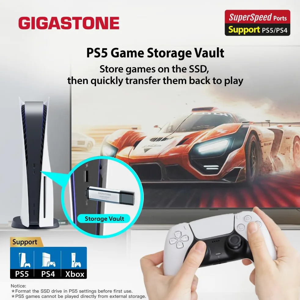 Gigastone SSD esterno da 1 TB USB-A+C fino a 1,050 MB/s per PS5 iPhone16 4K 60fps ProRes USB 3.2 Gen2 Hard disk SSD portatile per MacBook iPad PlayStation Xbox Duo Go