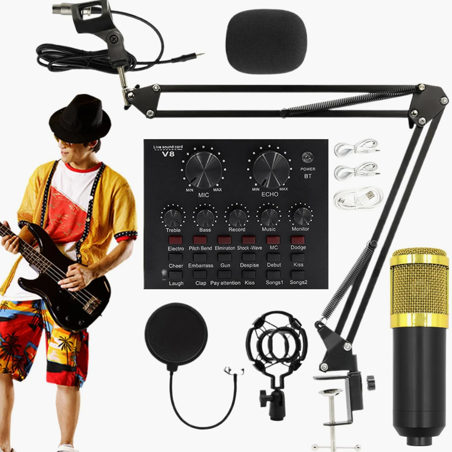 Set microfono per registrazione Scheda audio streaming supporto microfono | Plug And Play Per Registrazione In Studio, Video Live, Podcast, Cantanti, Doppiatori