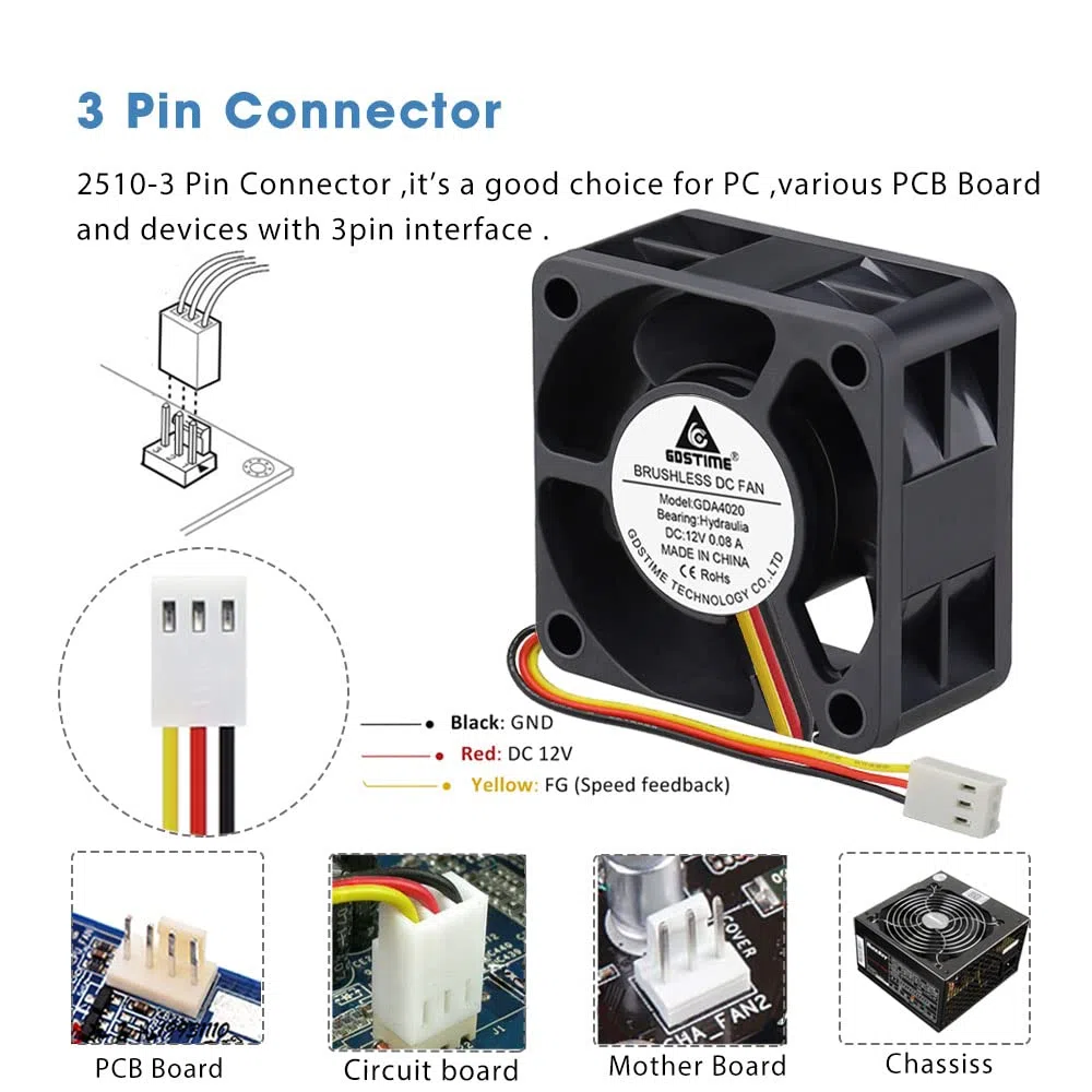 DC 12V 40mm x 20mm Ventola di raffreddamento 3-Pin Brushless Fan Cooler Mini dissipatore di calore