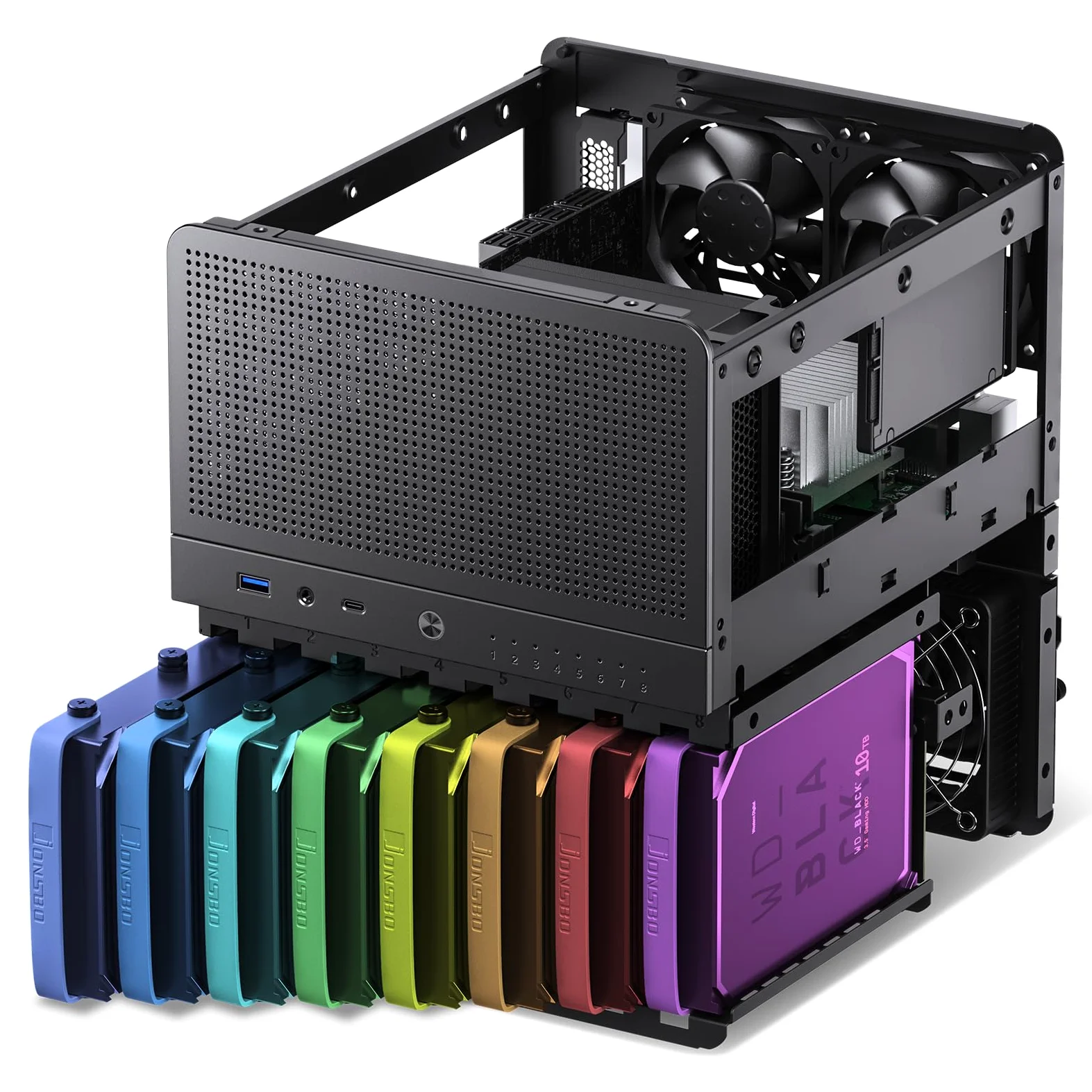 Jonsbo N3 NAS Case Nero – Case Mini-ITX compatto in alluminio per 8x HDD da 3,5", hot-swap, 2 ventole da 80 mm, alimentatore SFX, USB-C