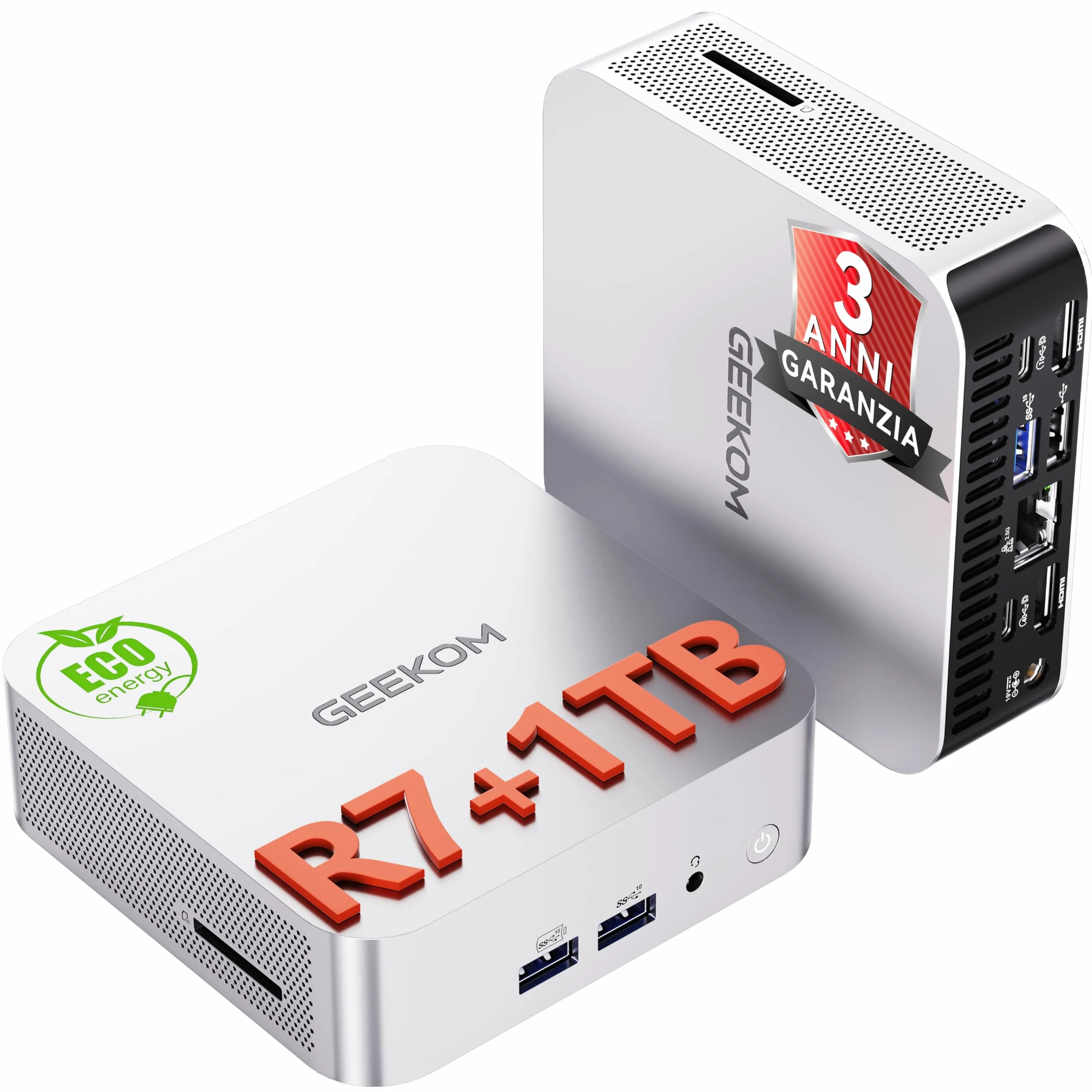 GEEKOM A6 Mini PC con AMD Ryzen 7 6800H e Radeon 680M,1TB SSD,16GB DDR5 RAM(Memoria DDR Espandibile,Non LPDDR),LAN 2.5G,Mini PC Windows 11 Pro,USB4.0,8K,Slot SD|Compact Aluminum Design