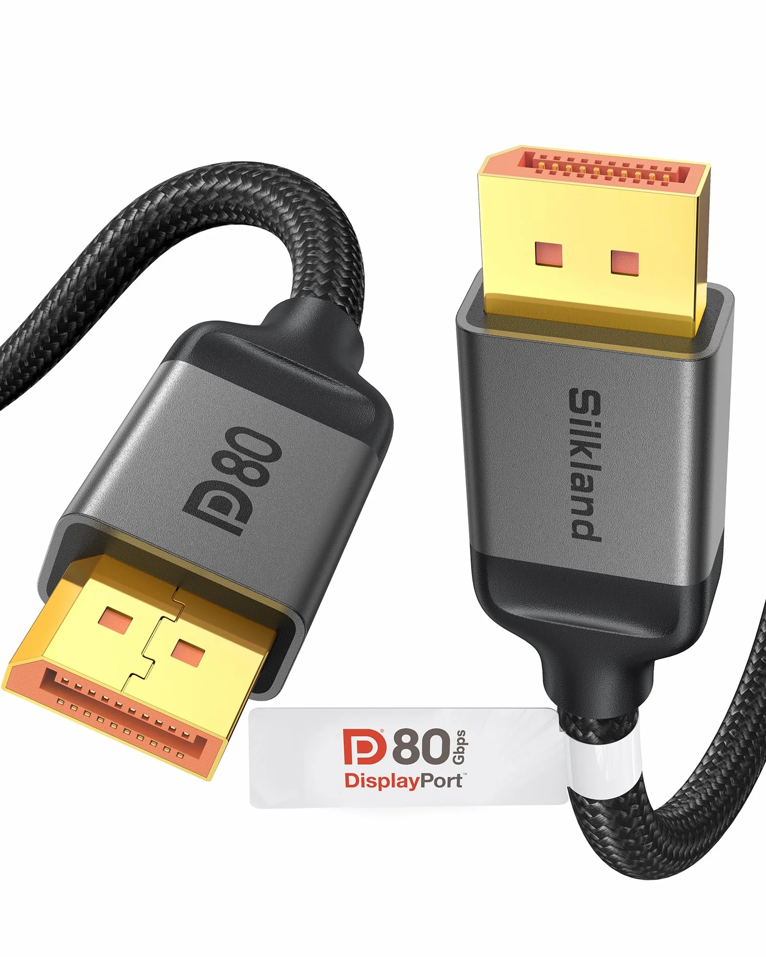 Silkland Cavo DisplayPort 2.1 80Gbps 2M [Certificato VESA] DP80, [8K@240Hz, 4K@540Hz 360Hz 240Hz, 16K@60Hz] Cavo DP, Compatibile con FreeSync, UBHR20, HDR, DSC, Monitor Gaming, 5090, 7900XTX, S1334