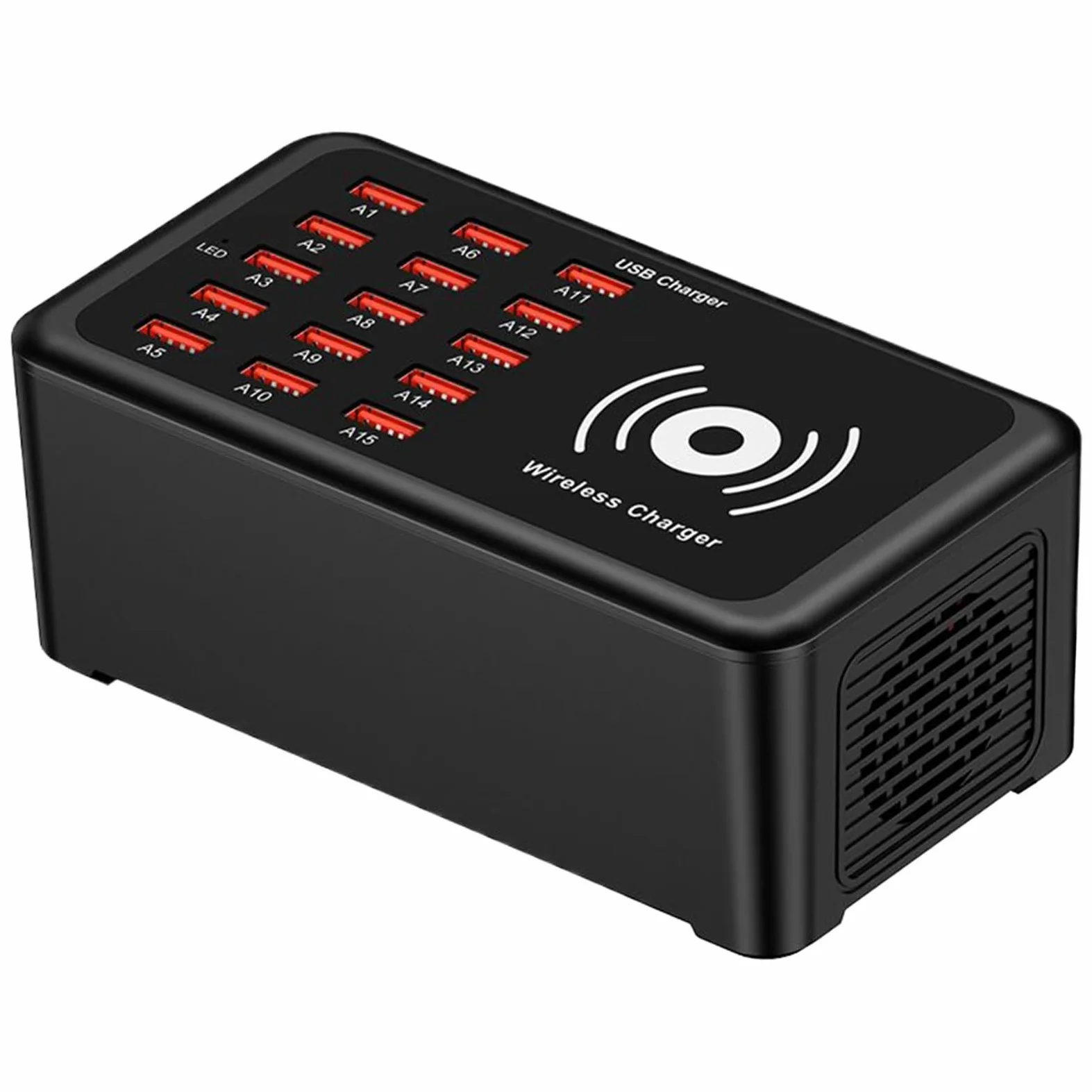 Stazione di ricarica USB - Hub a ricarica rapida a 15 porte, adattatore portatile ad alta velocità, organizer per dispositivi multipli, resistente blocco per tablet per laptop | Home Office Viaggi