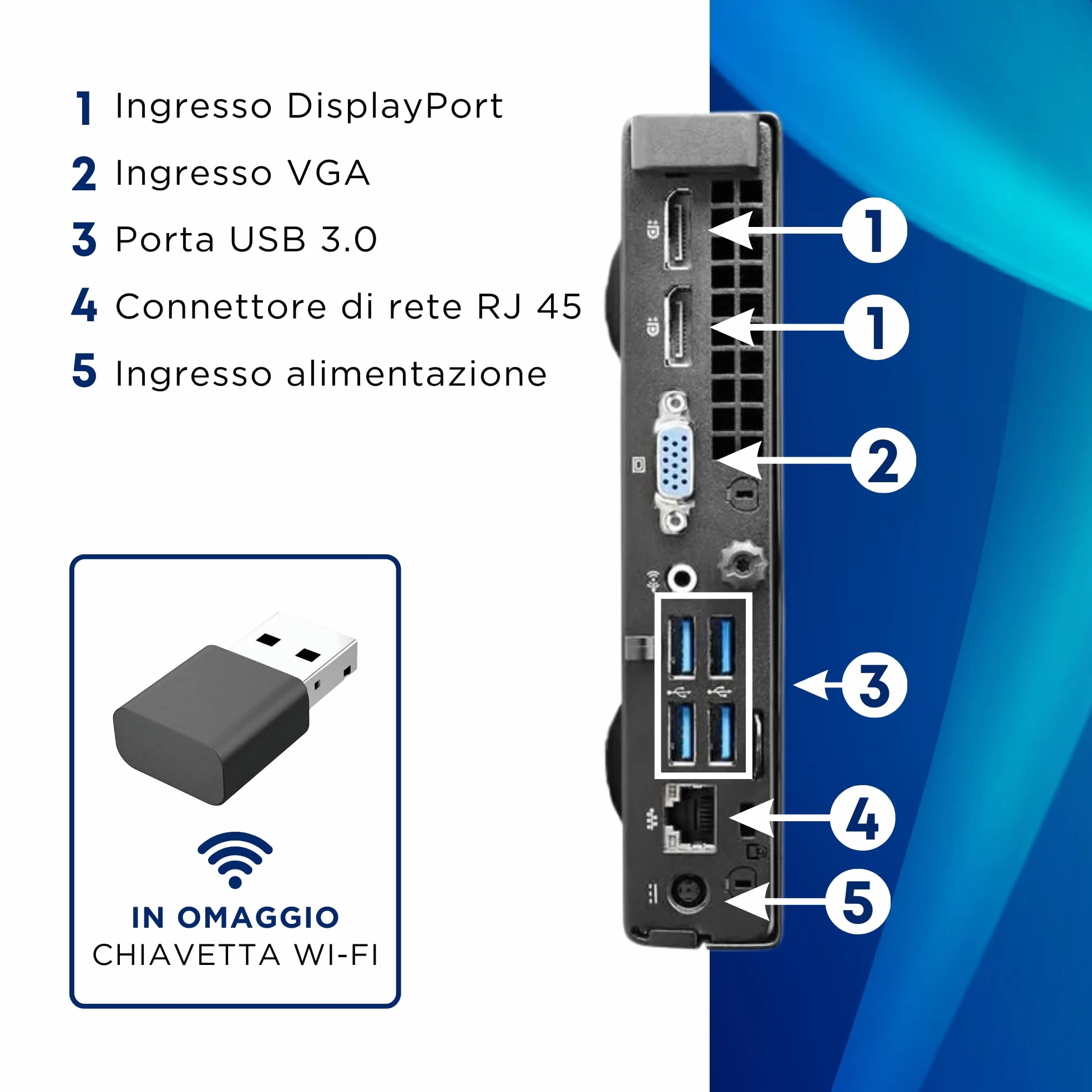HP, Prodesk Mini PC, Intel i5-4570T 2 core 2,9 Ghz, Ram 8Gb SSD 256Gb, VGA, Display Port, Wi-fi, (Ricondizionato)