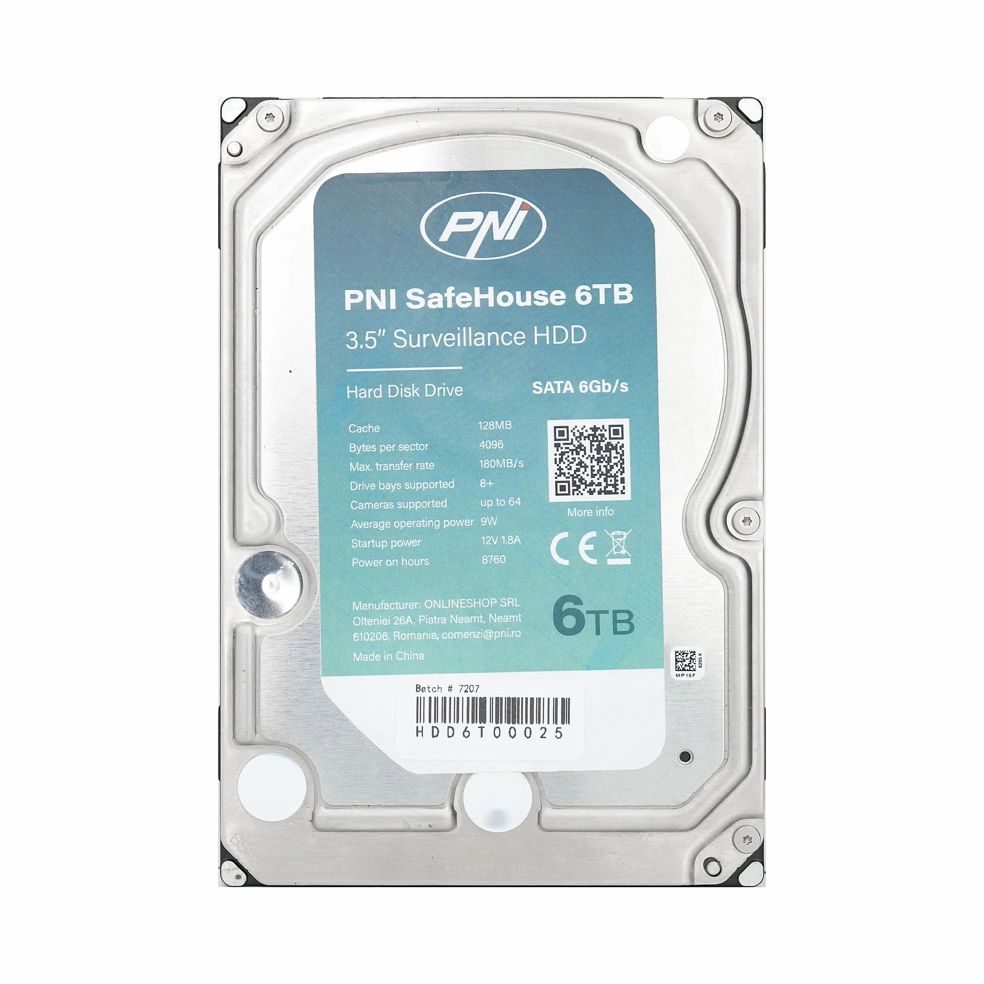 Hard Disk interno PNI SafeHouse 6TB 3,5" HDD, CCTV, 128MB, SATA III, 7200 RPM per sistemi di sorveglianza