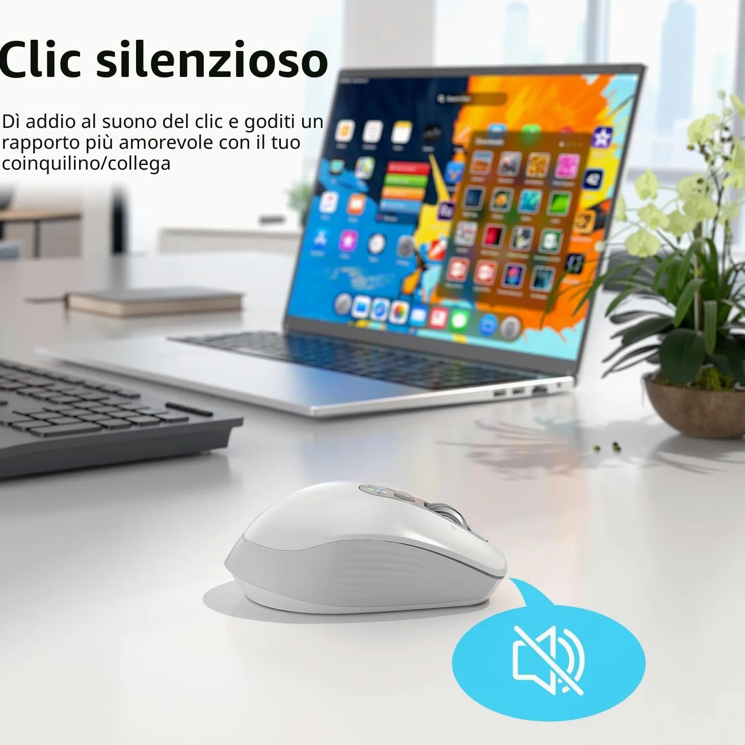 INFINMIND Mouse wireless, Multi-Dispositivo Bluetooth, ricevitore USB 2.4G e doppio Bluetooth, rotella di scorrimento 4 direzioni silenzioso per computer, laptop, PC, MacBook, iPad (Bianco)