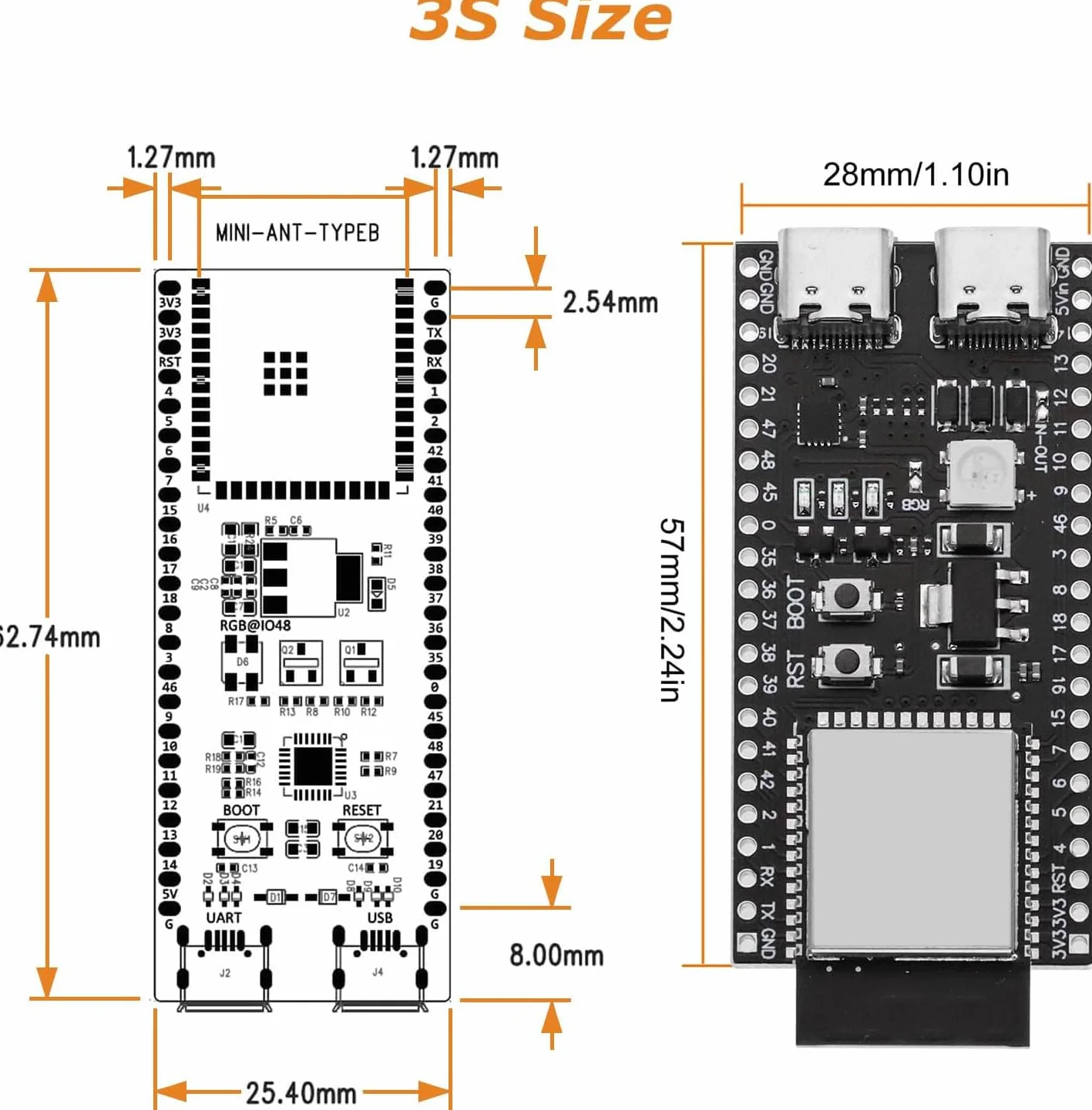 ESP-S3-DevKitC-1 WROOM-1-N16R8 Schede di sviluppo 16M di espansione flash esterna 8M PSRAM con WiFi, Bluetooth 5.0 per Arduino