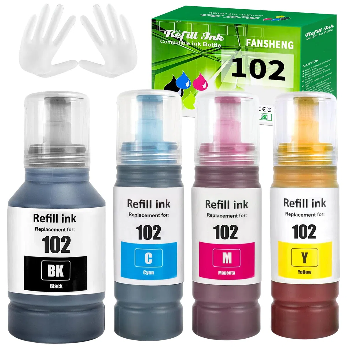 102 Inchiostro Compatibile con Epson 102 Flaconi di Inchiostro per Ecotank ET-2750 ET-4750 ET-4850 ET-3850 ET-2756 ET-2751 ET-2850 ET-2856 ET-3700 ET-3750 ET-4856 ET-15000 (4 Pack BK/C/M/Y)