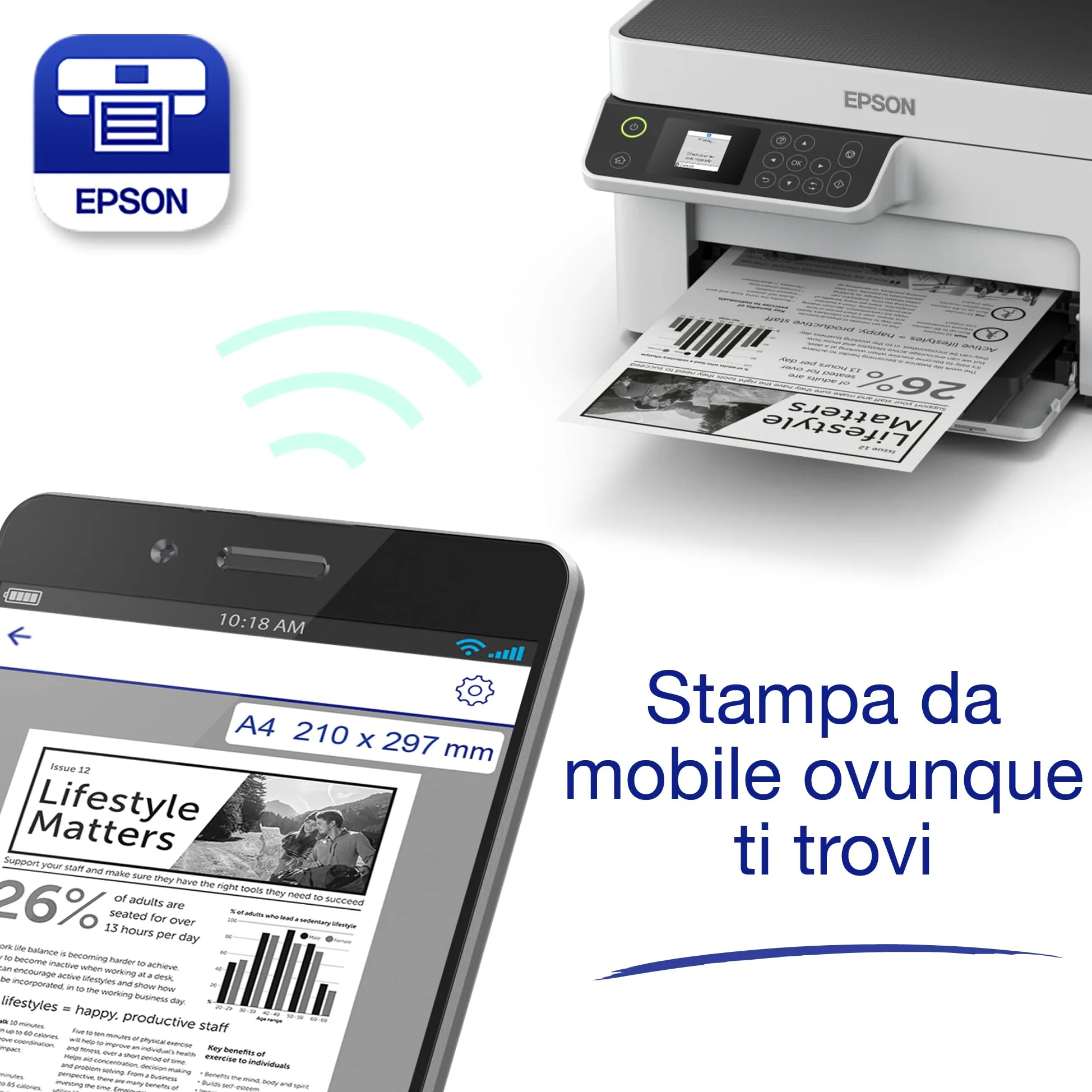Epson EcoTank ET-M2120 Stampante con Serbatoio D’inchiostro | Stampa Monocromatica | Wi-Fi | A4 | Stampa, Copia, Scansione | Stampa Fronte/Retro | Display LCD 3.7 cm