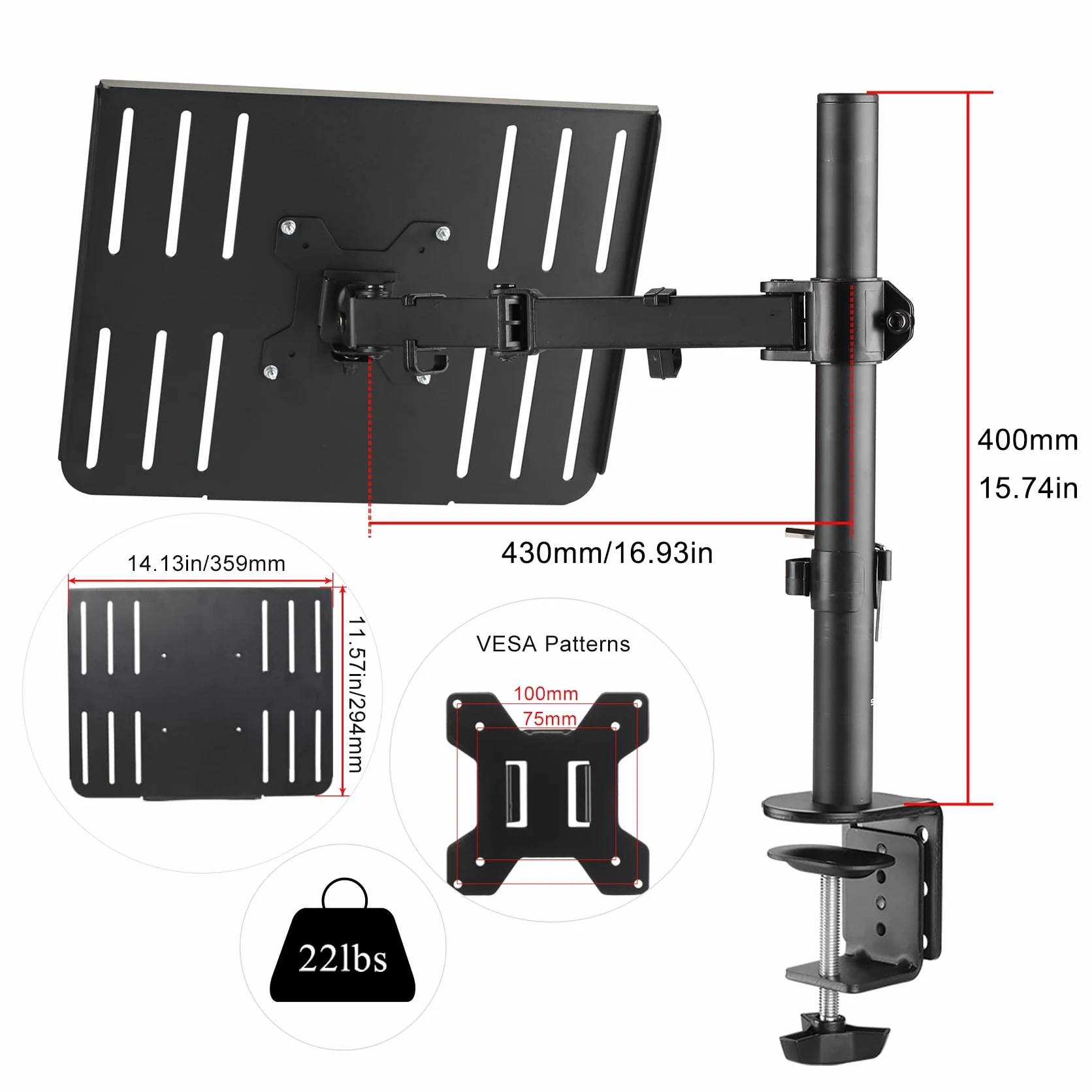 suptek Supporto schermo PC con vassoio per computer portatile, supporto monitor per display LCD/LED pollici - Supporti e Rialzi Per Schermo Accessori Desktop, Parete MD6421TP004