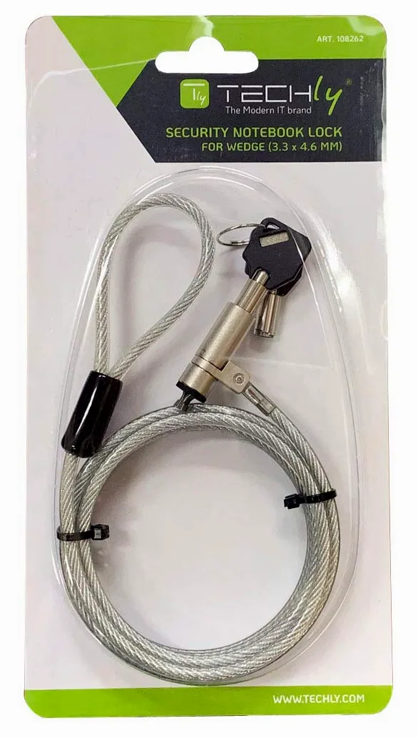 Techly 108262 Lucchetto con Sistema di Sicurezza Wedge-Lock per Notebook Cavo 1,8m Silver
