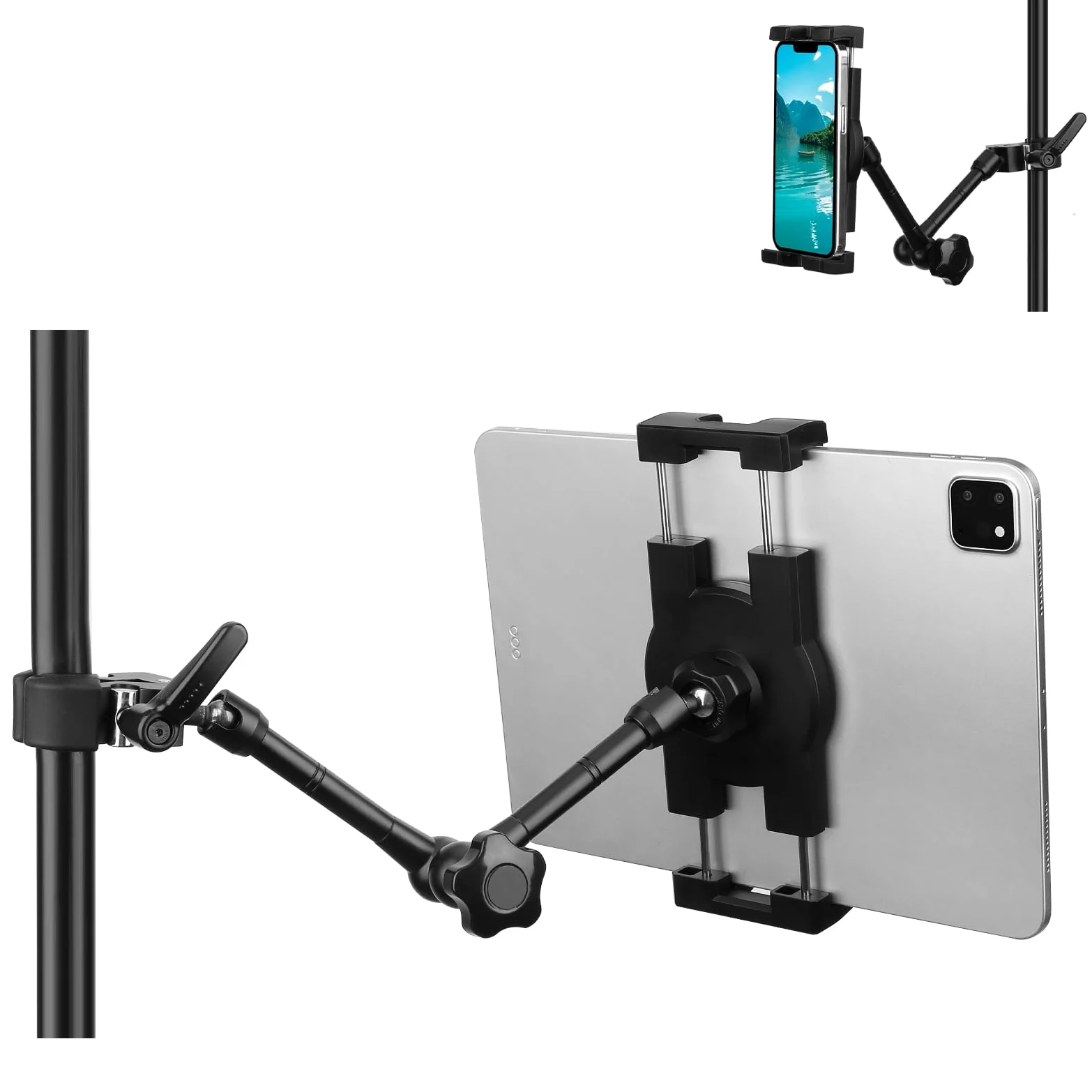 Supporto per tablet per microfono e leggio musicale, compatibile con dispositivi da 4,7-12,9 pollici, tra cui iPad, Nexus, LG G Pads, e-readers e switch