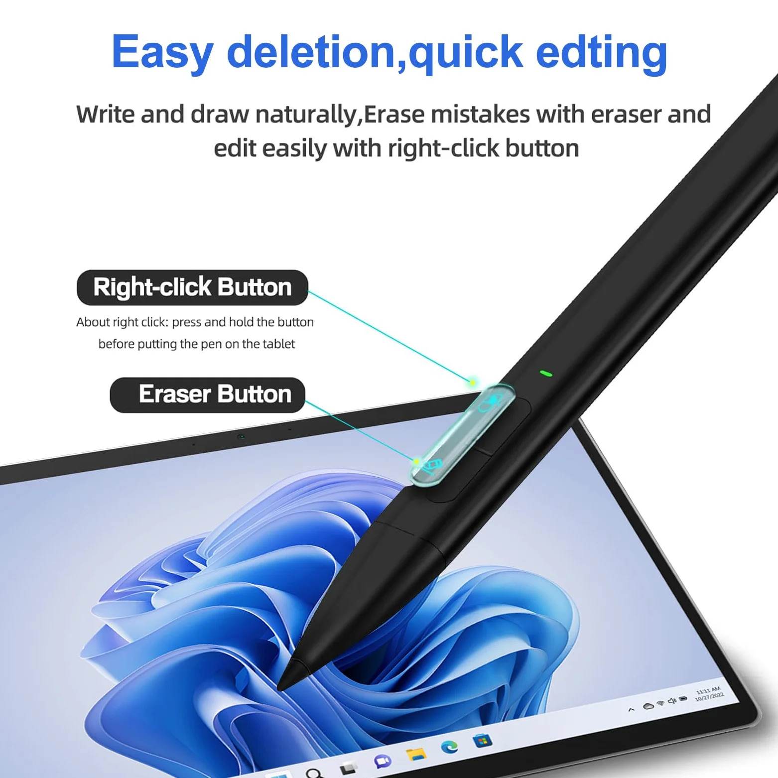 Slim Pen 2 per Microsoft Surface con pressione 4096, gomma e clic destro, Palm Reject, pennino in grafite, per Surface Pro 12/11/10/9/8/7/6/5/4/X, Surface Go 4/3/2, Book 3/2/1, Laptop1-6, Surface