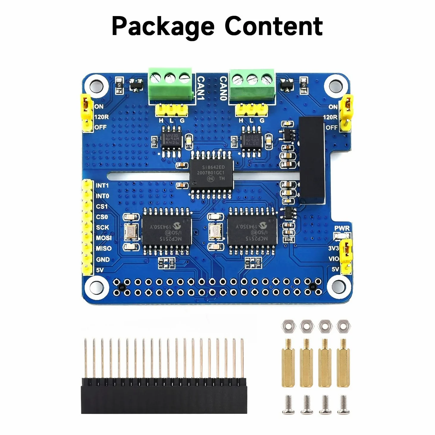 Waveshare 2-Channel Isolated CAN Expansion HAT for Raspberry Pi with MCP2515 + SN65HVD230 Dual Chips Solution and Multi Onboard Protection Circuits