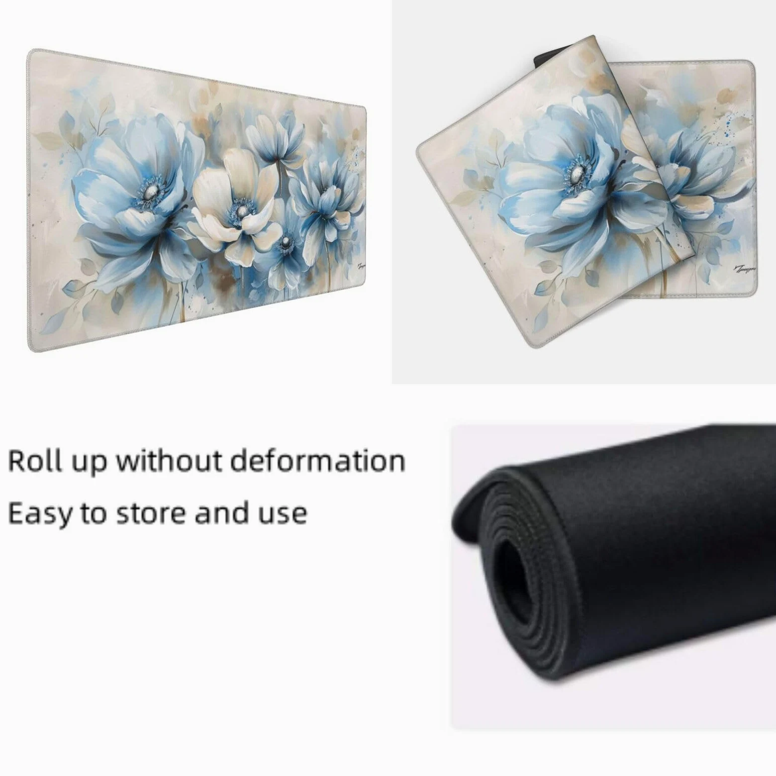 Tappetino Mouse XXL Fiore & Blu, 100 x 50 cm Tappetino da Scrivania G496 | Tappetino per Mouse, Base in Gomma Antiscivolo, Superficie Impermeabile, Bordi Cuciti, Tappetino Scrivania per Ufficio, Gioco