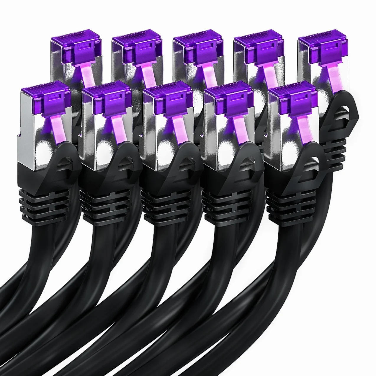 deleyCON 10x 0,25m Cavo Rete CAT7-10 Gigabit - Cavo Patch RJ45 Corto 25cm Ethernet (Rame, Schermatura S/FTP PiMF) - LAN DSL Switch Modem Router Patchpanel CAT7 CAT6 CAT5 - Nero