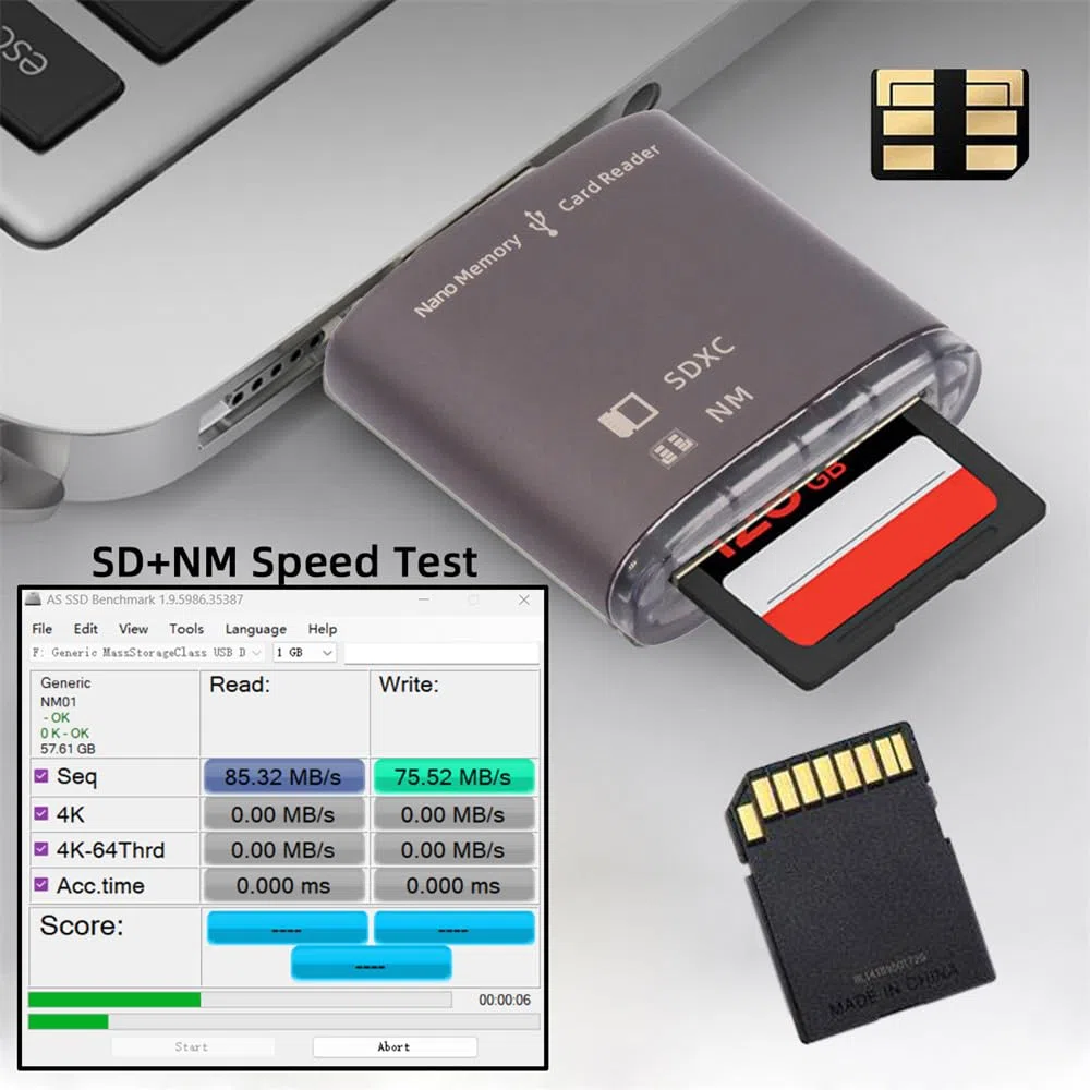 Xiwai Adattatore da USB 3.0 a NM Nano Memory Card e lettore di schede SD con scrittore a doppia porta per Mate Seial Phone & Camera & Laptop