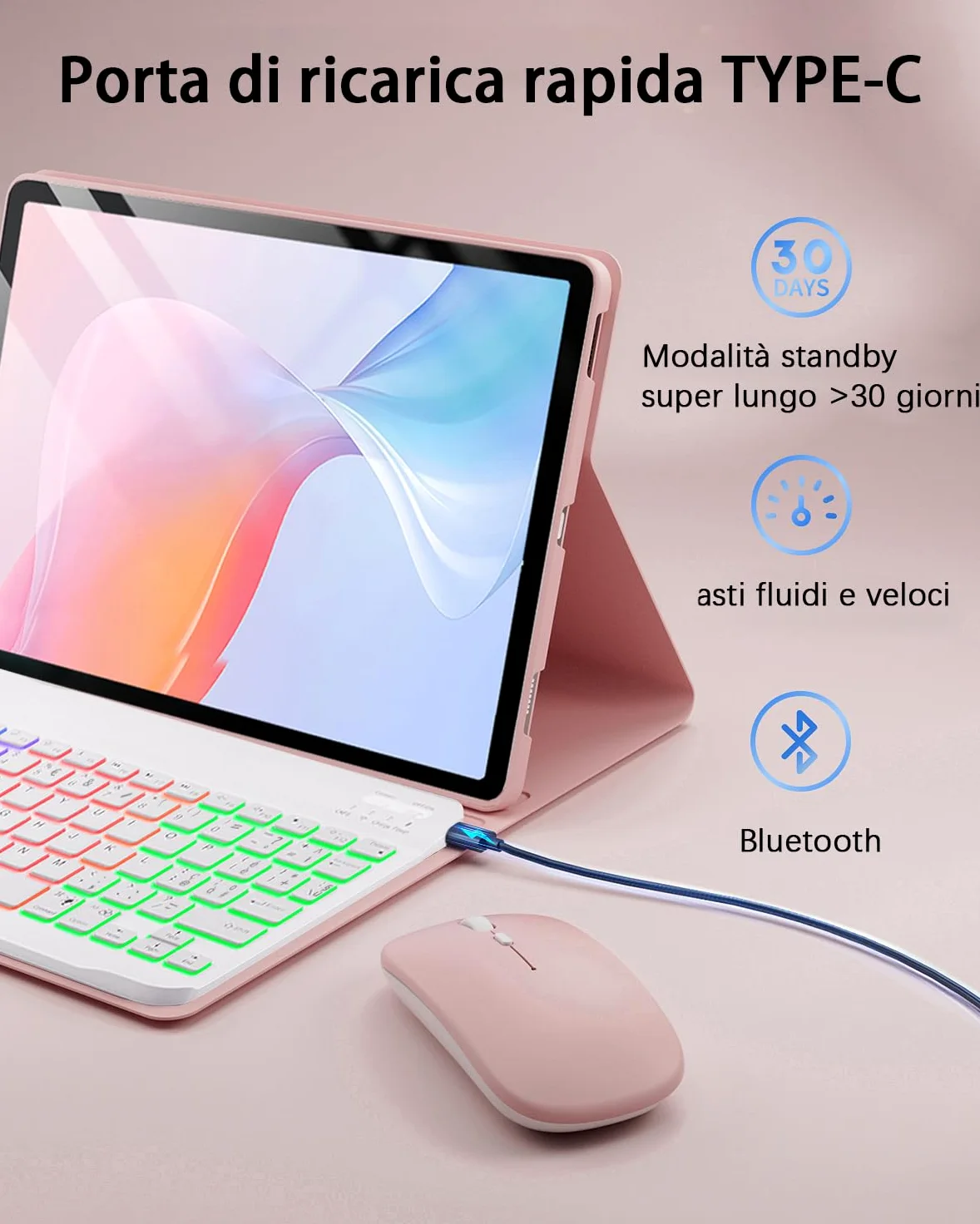 Per Lenovo Tab M11 (TB330) 2024 11 Pollici/Lenovo Idea Tab (TB-336ZU TB-336FU) 2025 11 Pollici Cover Con Wireless Bluetooth Italiano (QWERTY) Tastiera Retroilluminati e Mouse Backlit Keyboard Case