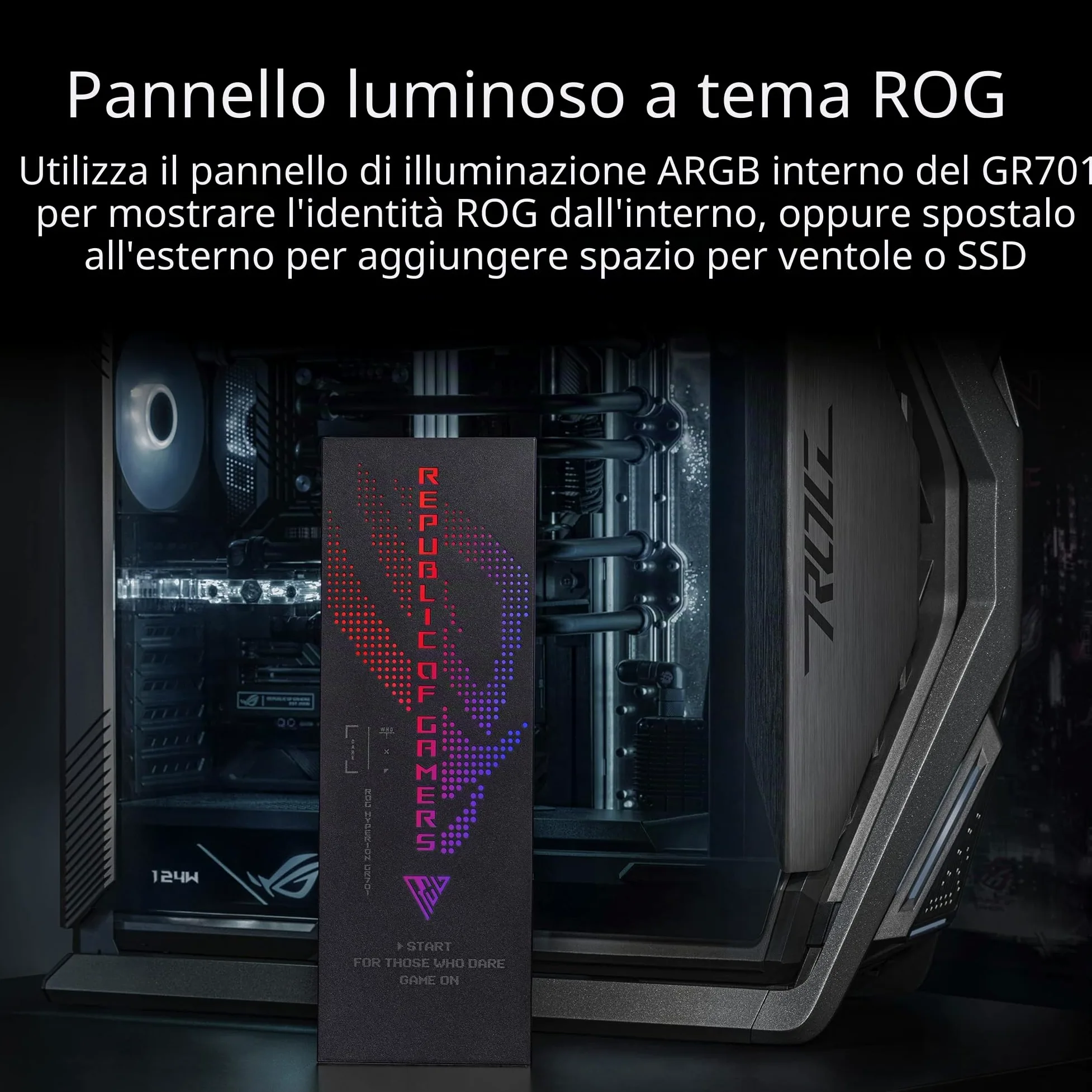 ASUS ROG Hyperion GR701, Case Gaming E-ATX, Full Tower in Alluminio, Pannelli Tool-free, Illuminazione RGB, Supporto per Dissipatori da 360 mm, Compatibile con Schede Grafiche fino a 460 mm, Nero