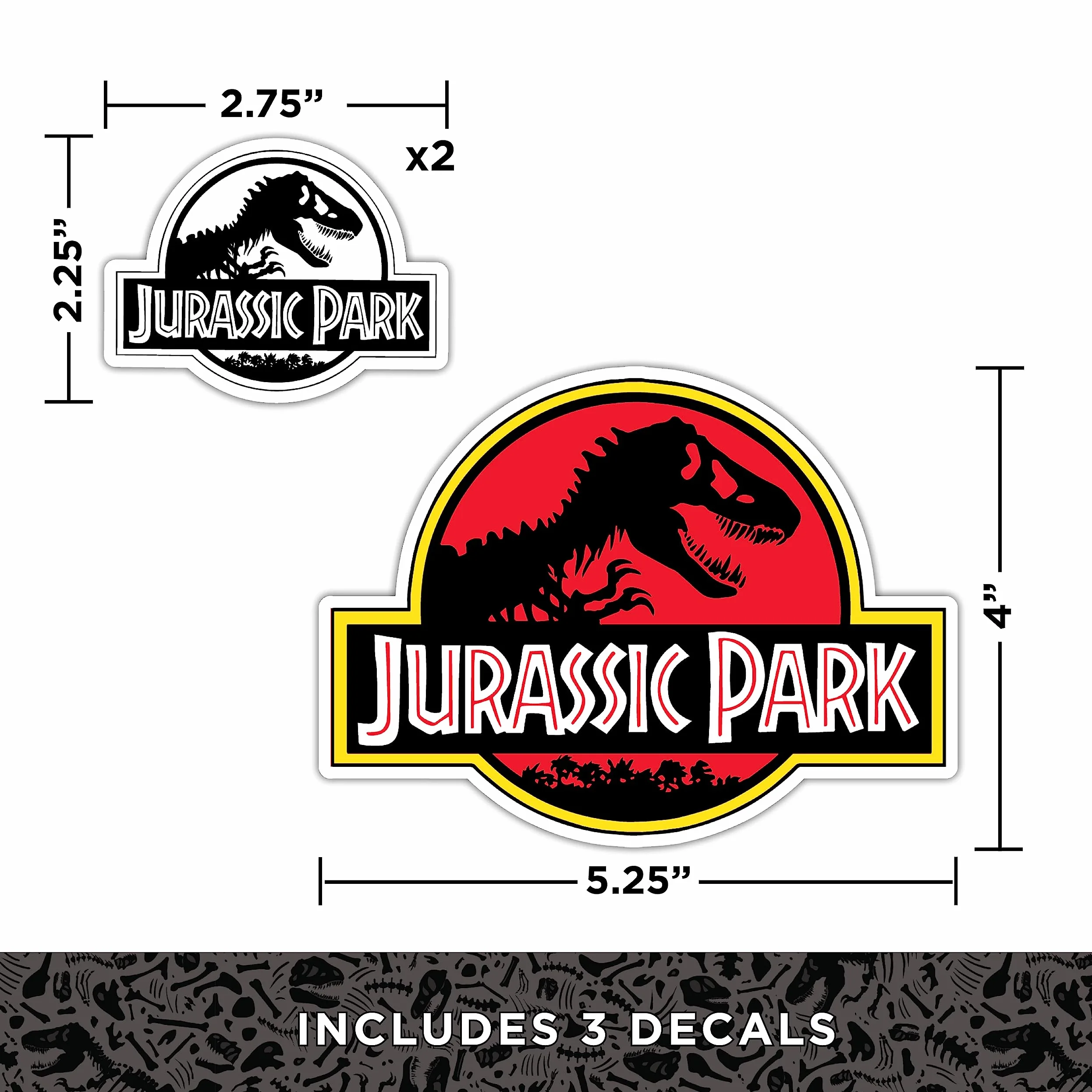 Jurassic Park - Set di 3 adesivi in vinile impermeabili colorati e bianchi per auto, camion, bottiglie d'acqua, laptop, skateboard, motivo: Jurassic World