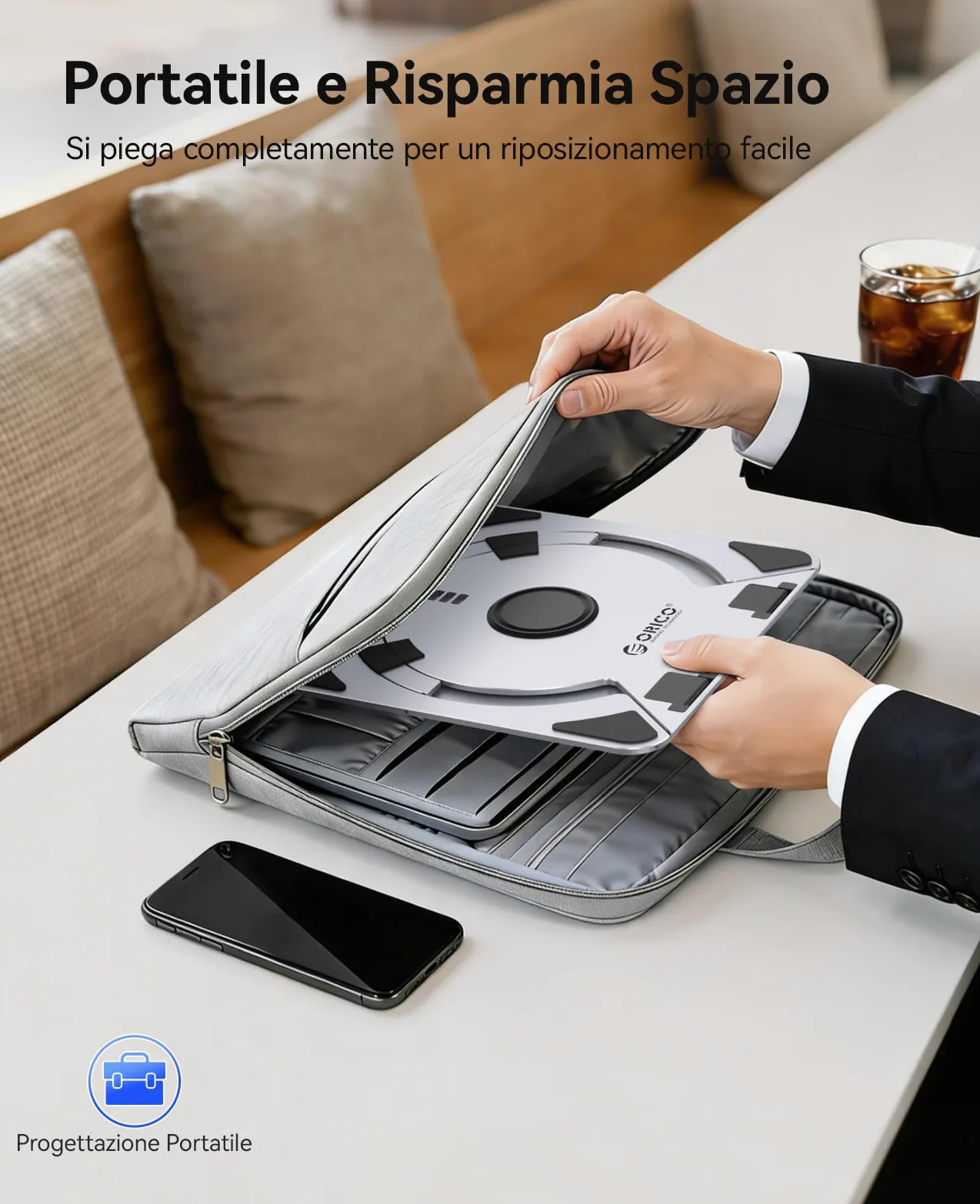 ORICO Supporto PC Portatile Regolabile, Laptop Stand Ventilato con Base Girevole a 360°, Supporto Laptop Ergonomico Pieghevole per Scrivania, Compatibile con Notebook da 10-17" - NS1, Argento