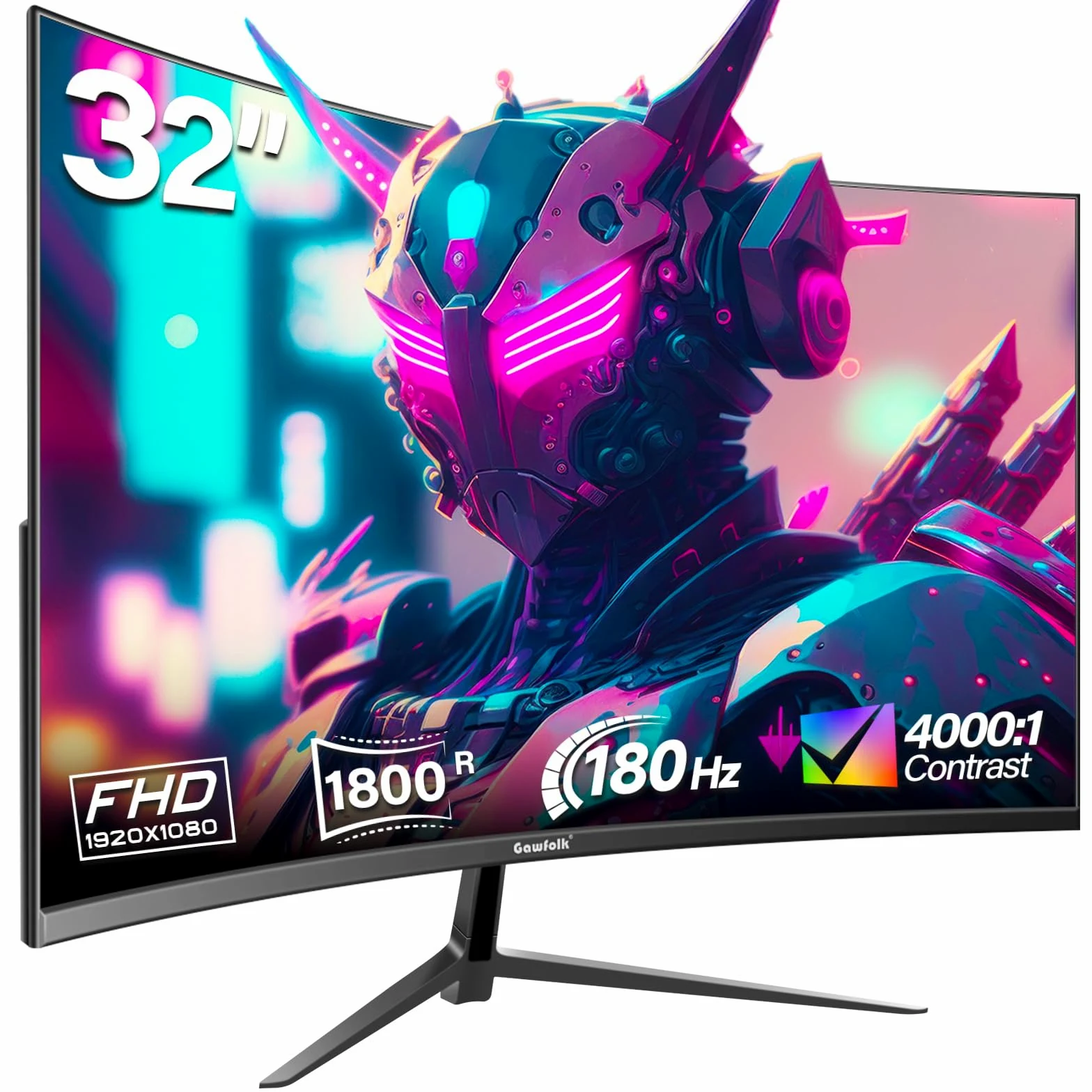 Gawfolk Monitor da gioco da 32 pollici 1800R curvo monitor per computer 165HZ/180HZ schermo VA per casa, ufficio e dormitorio, supporto a parete