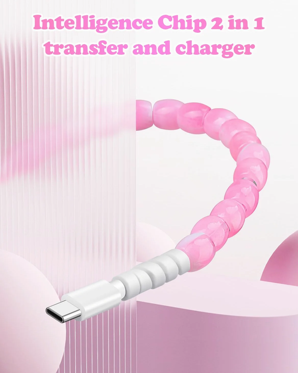 Cavo USB per iPhone 16 con perline cavo di ricarica 66 W ricarica rapida USB C a USB C cavo da 0,9 m elegante e durevole cavo di ricarica in rilievo tipo C caricabatterie ragazze donne per iPhone 15