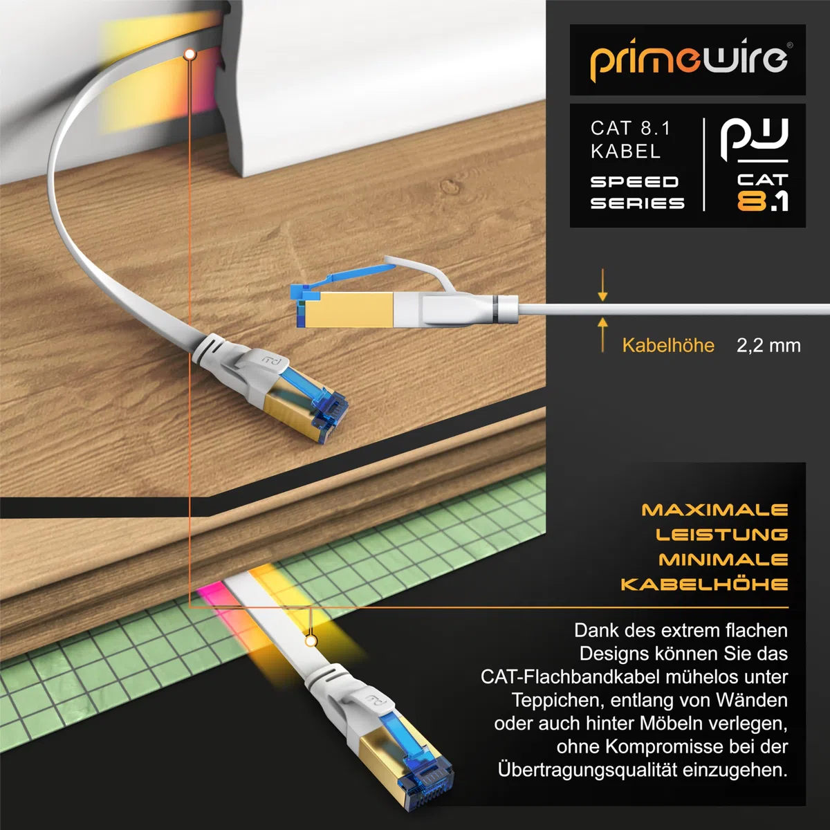 CSL - Cavo di Rete CAT 8.1 Piatto, 40 Gbits, 10 m, Patch LAN, RJ45, Velocità in Fibra Ottica 40000 Mbits, di Posa Cat 6 Cat 7 Cat 8