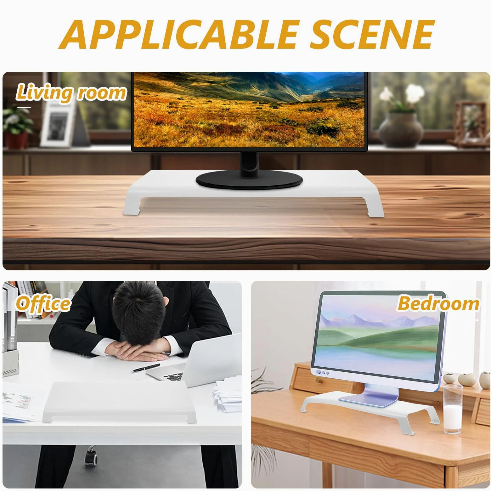HOMSFOU Supporto per Monitor Rialzo, Screen Elevated Shelf in Lega di Alluminio Bianco Piedini in Silicone, per Studenti e Appassionati di Makeup