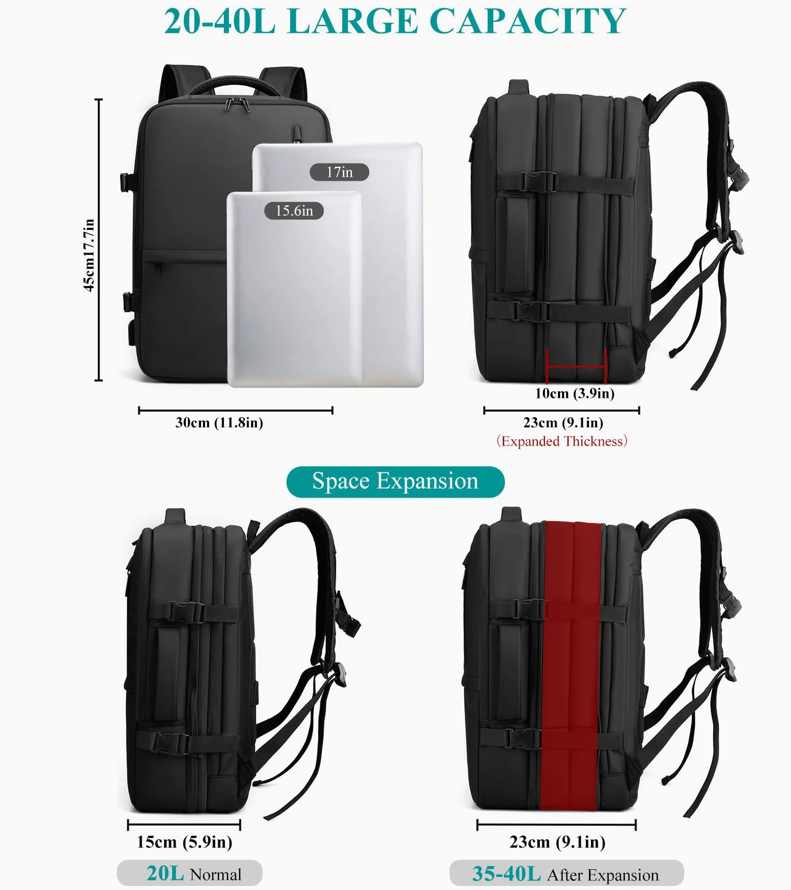 Long Keeper Zaino Viaggio Zaino per Portatile 15.6 Pollici Zaino Porta PC Impermeabile Zaino Lavoro Borse da Viaggio Cabina Uomo Donna con Porta di Ricarica USB
