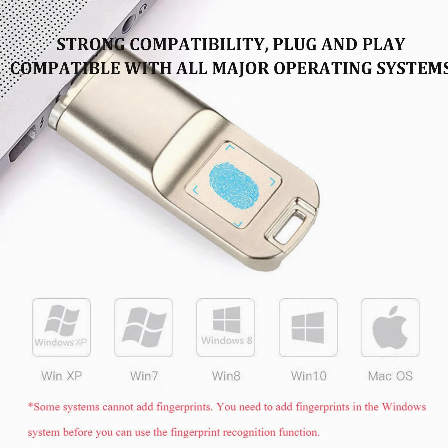 Chiavetta USB 3.0 Con Impronta Digitale,32 Gb/64 Gb/128 Gb/256 Gb, Chiavetta USB Antifurto per Ufficio, Memory Stick Con 10 Id Di Impronte Digitali Consentiti, Per Windows/Mac Os E Android 6.0 64GB