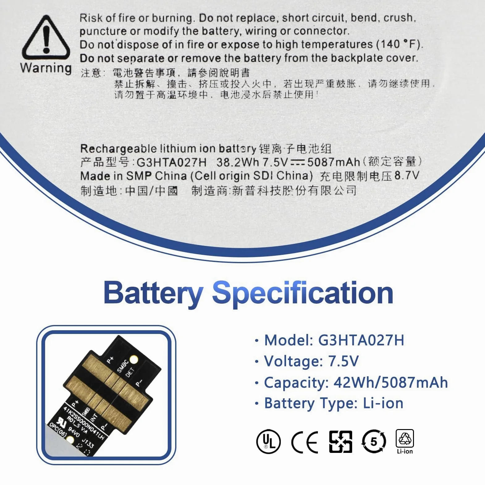 ANTIEE G3HTA027H DYNR01 38.2Wh Batteria per Microsoft Surface Pro 4 1724 Series Tablet Computer G3HTA027H 5087mAh 7.5V