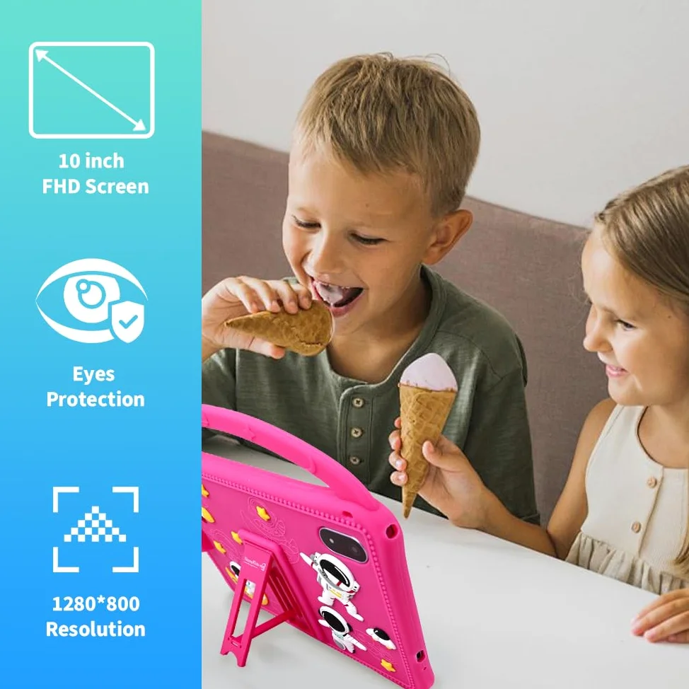 Veidoo Tablet Android da 10 pollici per bambini, 3 GB di RAM+32 GB ROM, tablet con custodia antiurto, WiFi, doppia fotocamera, schermo HD IPS, app per il controllo genitori, stilo incluso, giochi