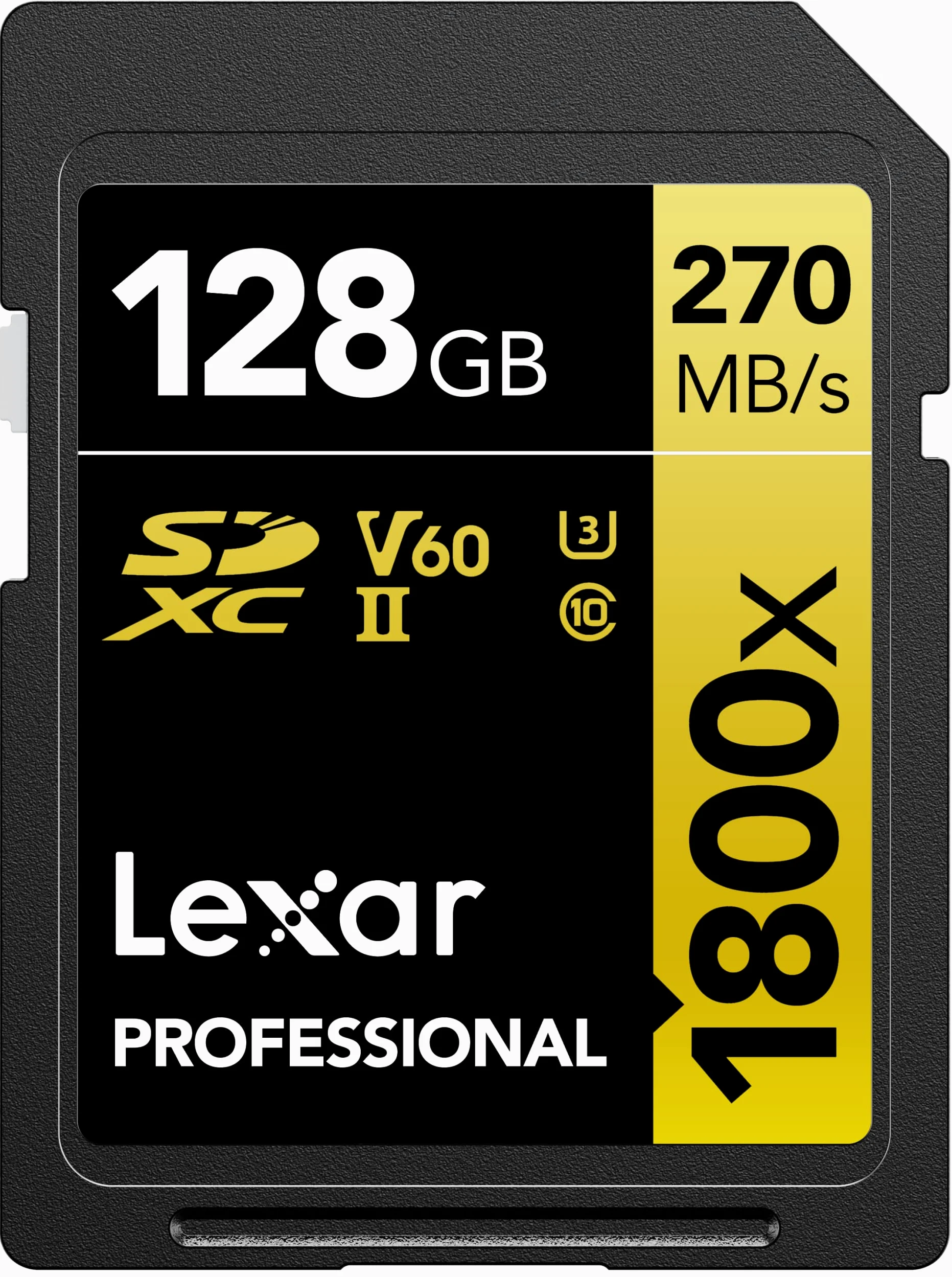Lexar SDXC Professional 128GB 1800x UHS-II serie GOLD, Classe 10, U3, V60, per Registrazione video in 4K, nero