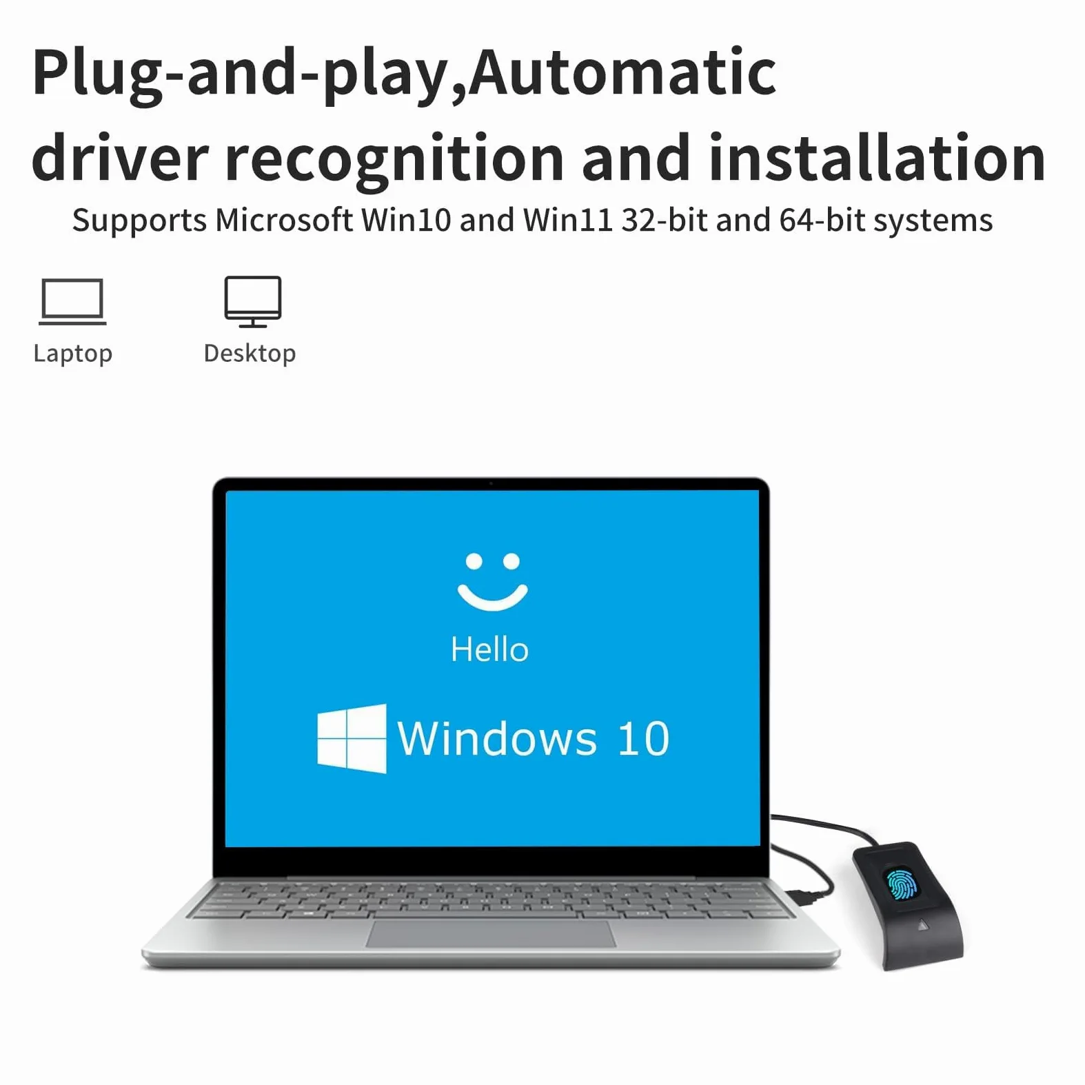 JIANBOLAND Lettore di impronte digitali USB per Windows10/11, installazione automatica del driver plug-and-play Windows Hello con cavo di prolunga da 1,5 m, funzionamento senza password di Windows