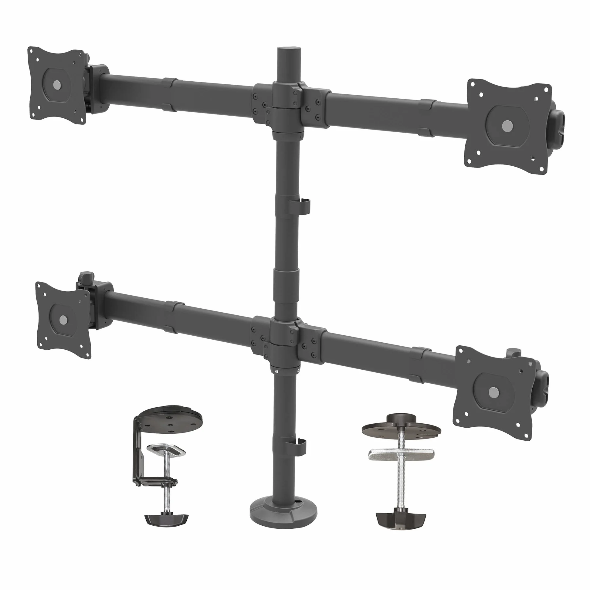 StarTech Braccio Scrivania 4 Monitor VESA 27" 8Kg Articolato (ARMQUAD) | Configurazione 2x2, Palo con Altezza Regolabile, Morsetto o Passacavo