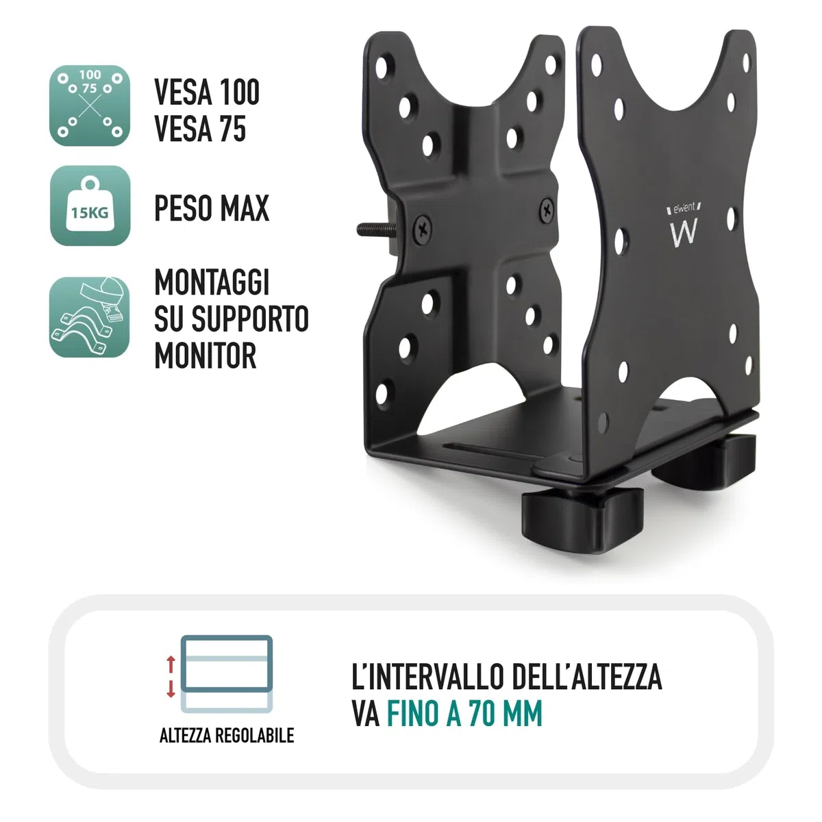 Ewent EW1517 Supporto per Mini PC Intel, Mac Mini, Supporto VESA, scrivania