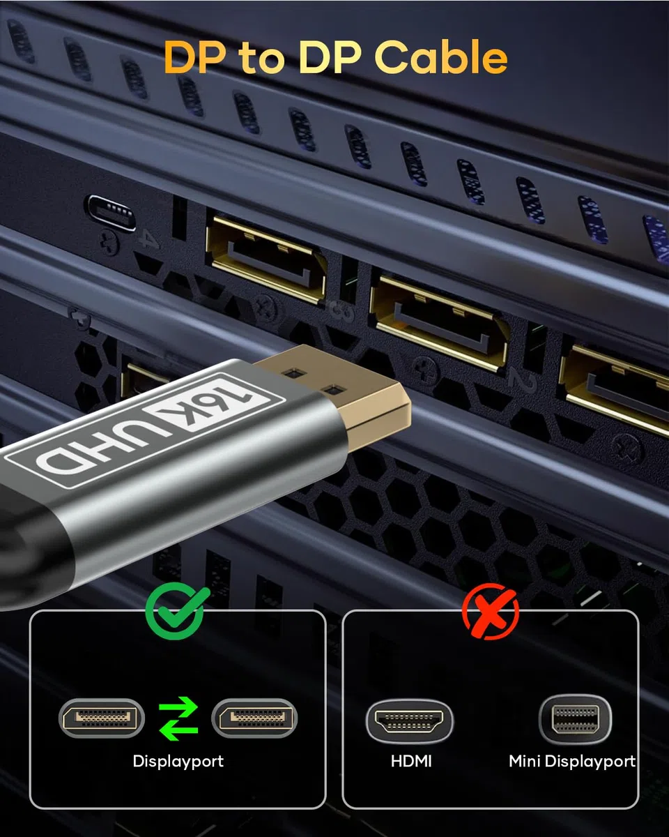 Cavo DisplayPort 2.1 5M-DP Supporta 16K@60Hz, 10K@60Hz, 8K@120Hz, 4K@240Hz/165Hz/144Hz, 2K@360Hz/240Hz, 80Gbps, HDR, DSC1.2a, FreeSync, G-Sync per Monitor da Gioco, Scheda Grafica, PC