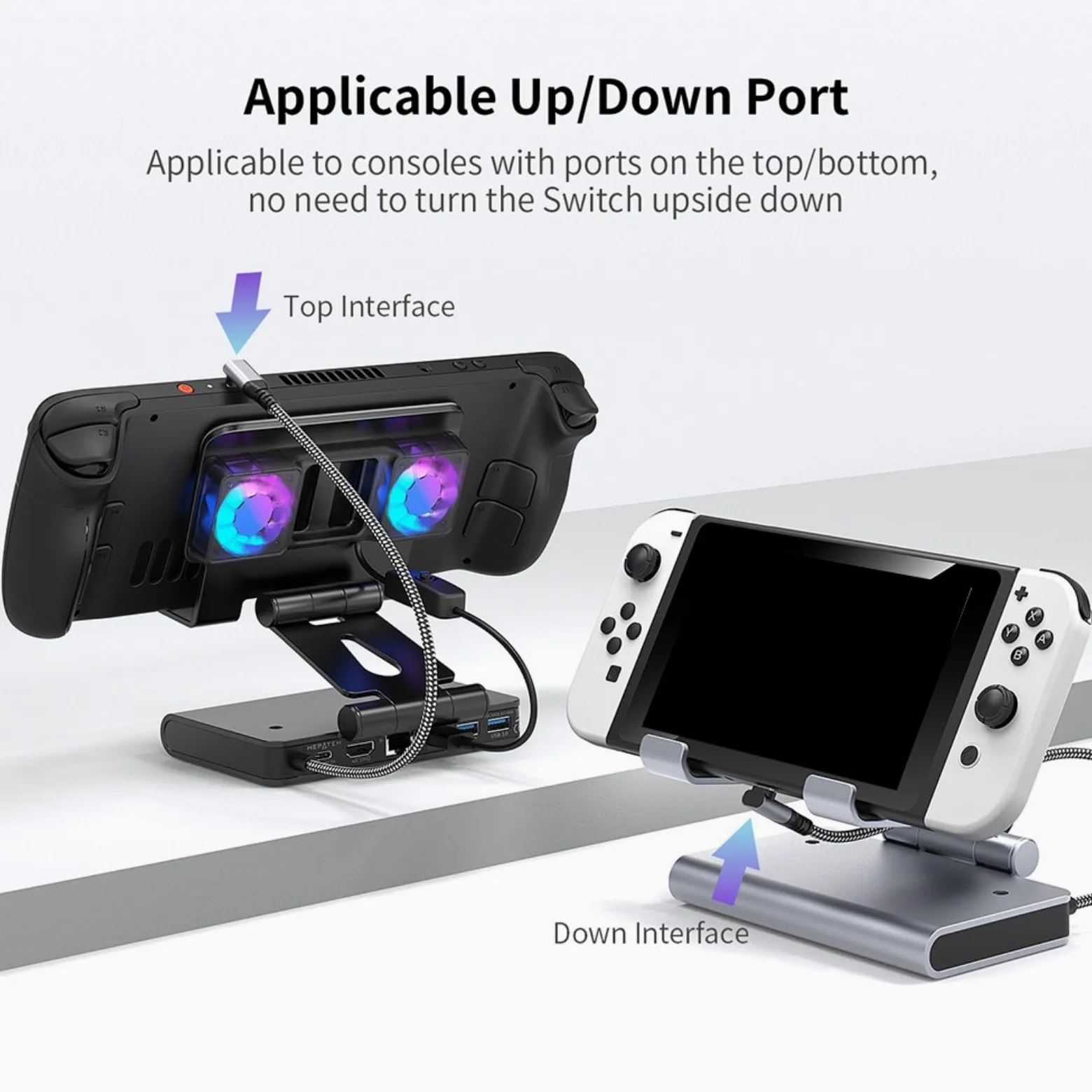 Confezione da 1 docking station di raffreddamento con doppia ventola per Onexplayer Apex per ROG Ally-X Steam Deck, hub USB Gigabit Ethernet 4K a 60Hz, supporto regolabile per giochi (grigio