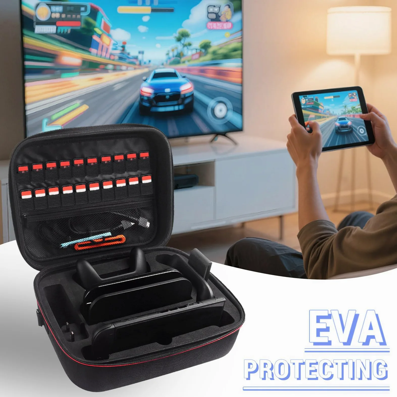 Cryfokt Custodia da Trasporto Adatta per 2 Console, Custodia per Console di Gioco con Scomparti Spaziosi, Doppie Cerniere Lisce, Ideale per Riporre la Casa, Gite (con cinturino)