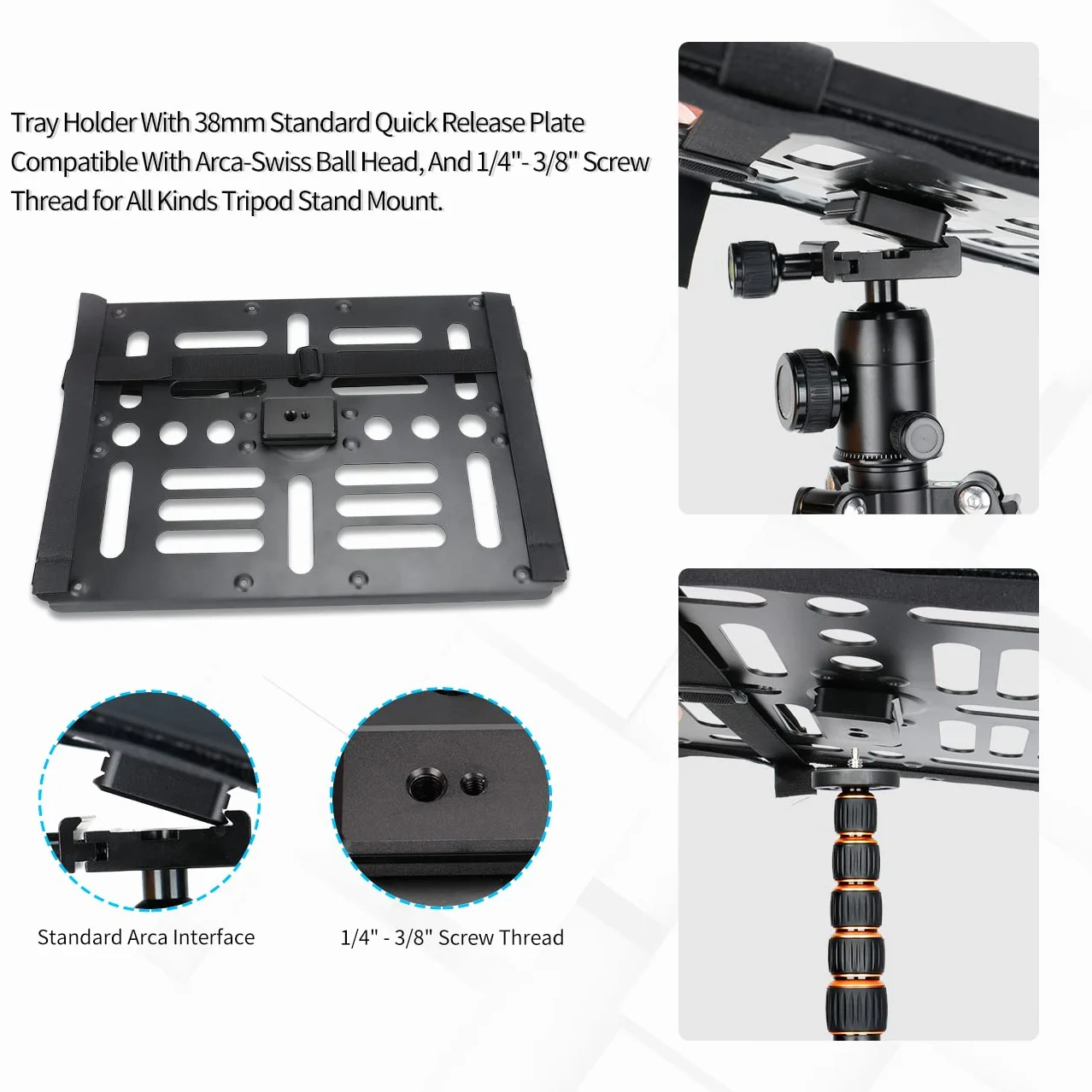 koolehaoda Vassoio per Supporto Laptop Notebook Proiettore,con Vite da 1/4 '' a 3/8 '' e Compatibile con Arca Swiss Ball Head Treppiede, Massima Capacità di Carico 10 kg